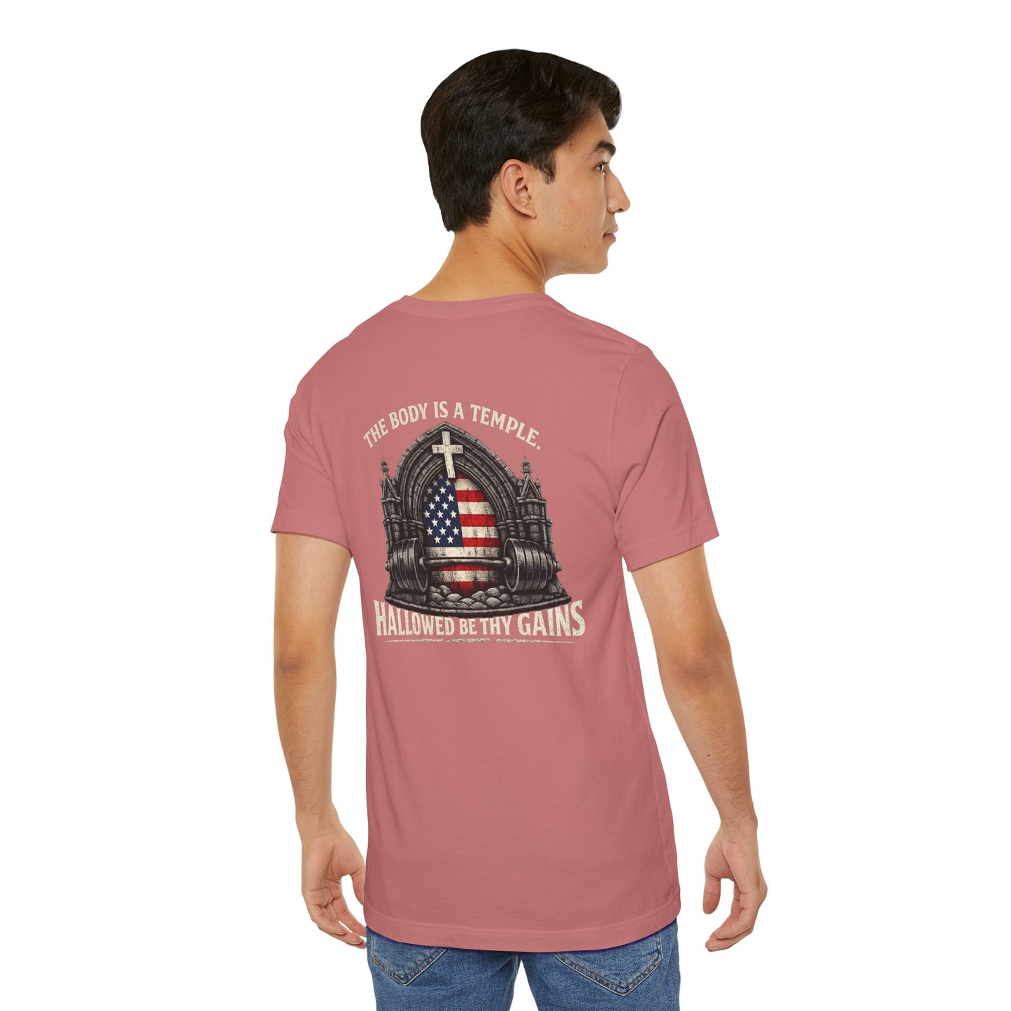 Patriotic Gym Tee — “The Body Is a Temple” American Flag Fitness T-Shirt