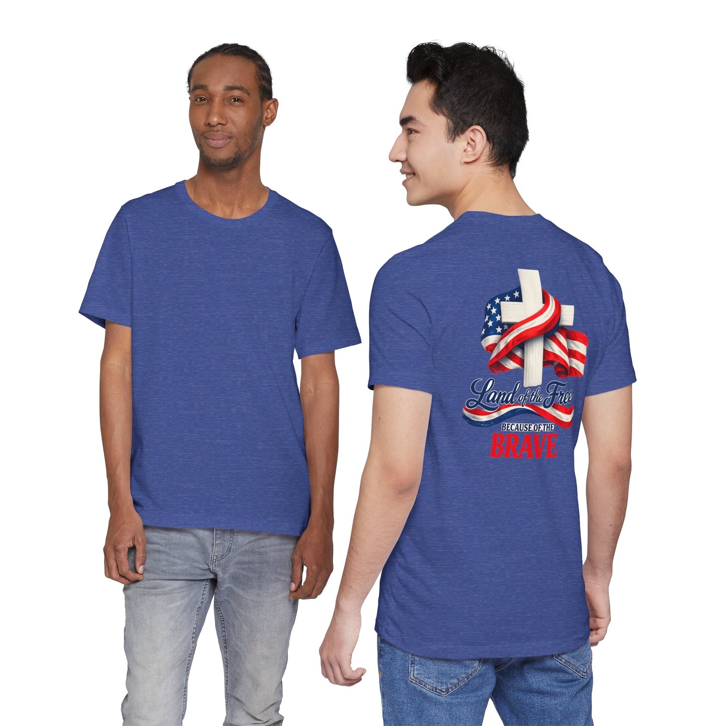 Land of the Free Because of the Brave Tee - Patriotic American Flag Cross T-Shirt