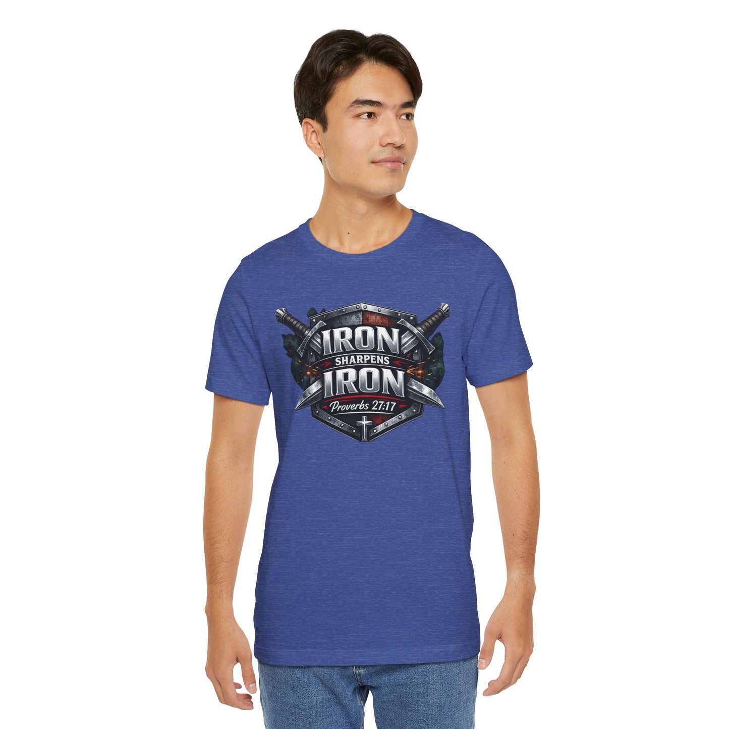 Iron Sharpens Iron T-Shirt — Faith-Based Proverbs 27:17 Graphic Tee