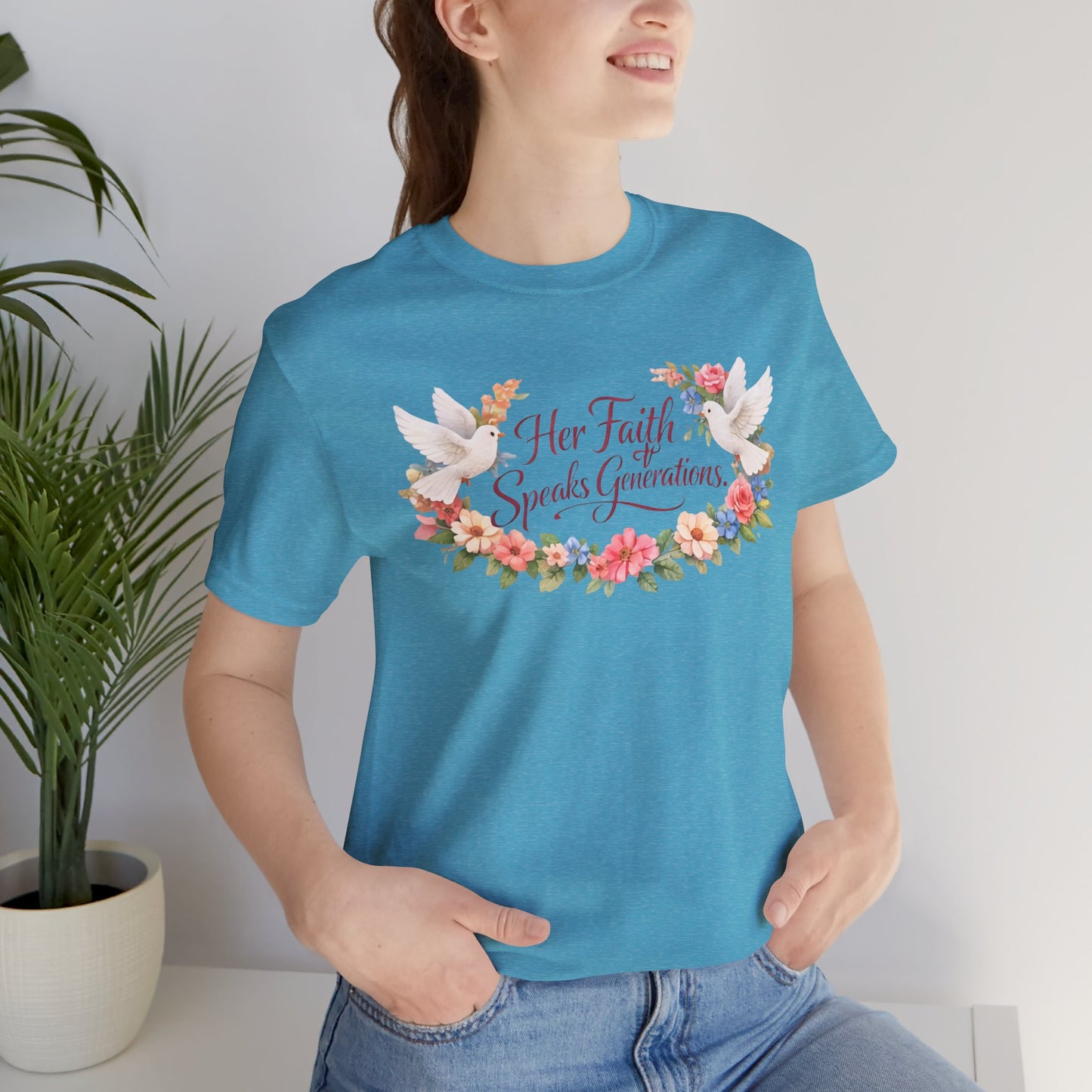 Her Faith Speaks Generations T-Shirt — Floral Christian Inspirational Tee