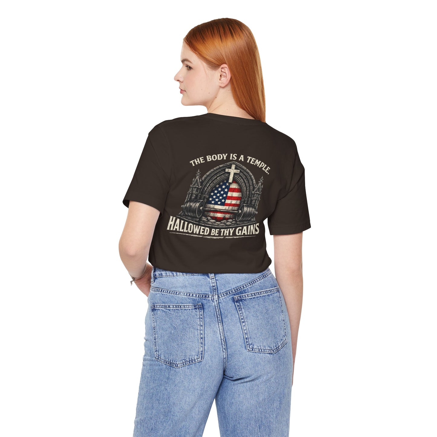 Patriotic Gym Tee — “The Body Is a Temple” American Flag Fitness T-Shirt