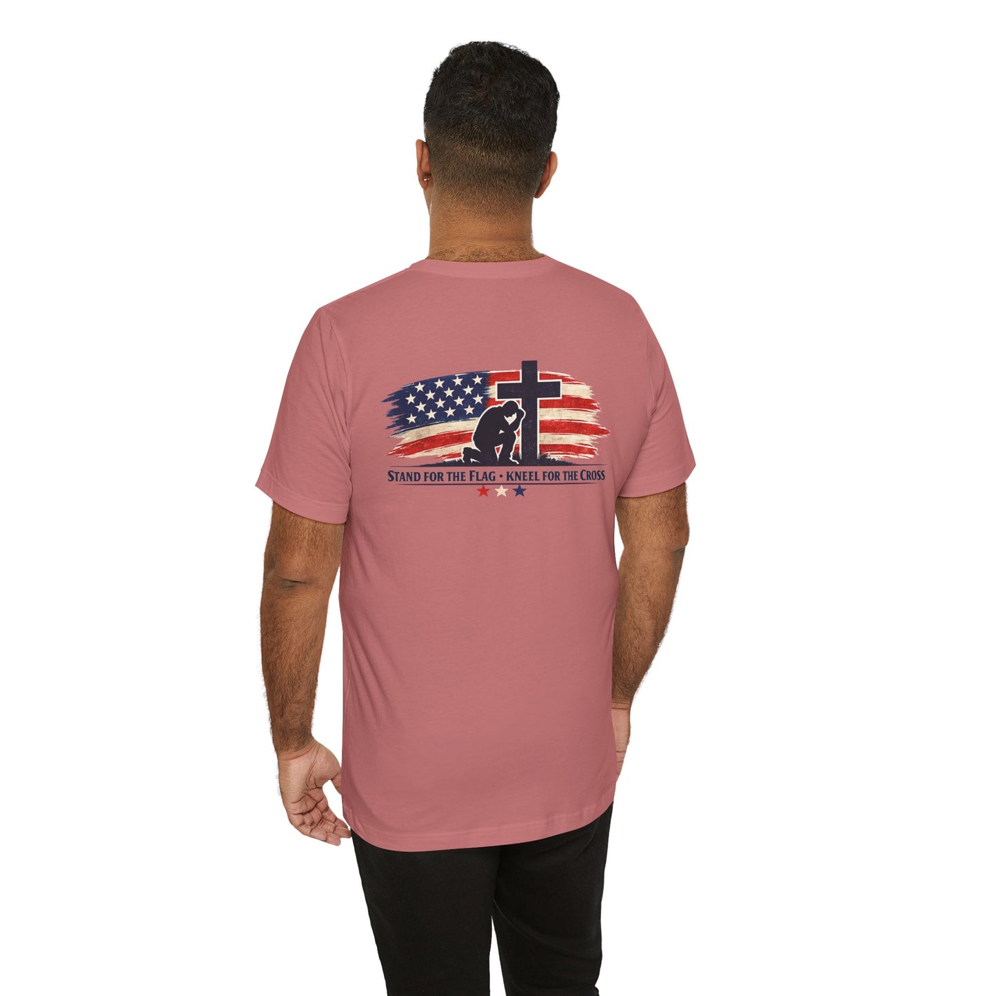 Patriotic Cross Tee – "Stand for the Flag, Kneel for the Cross" Short Sleeve T-Shirt
