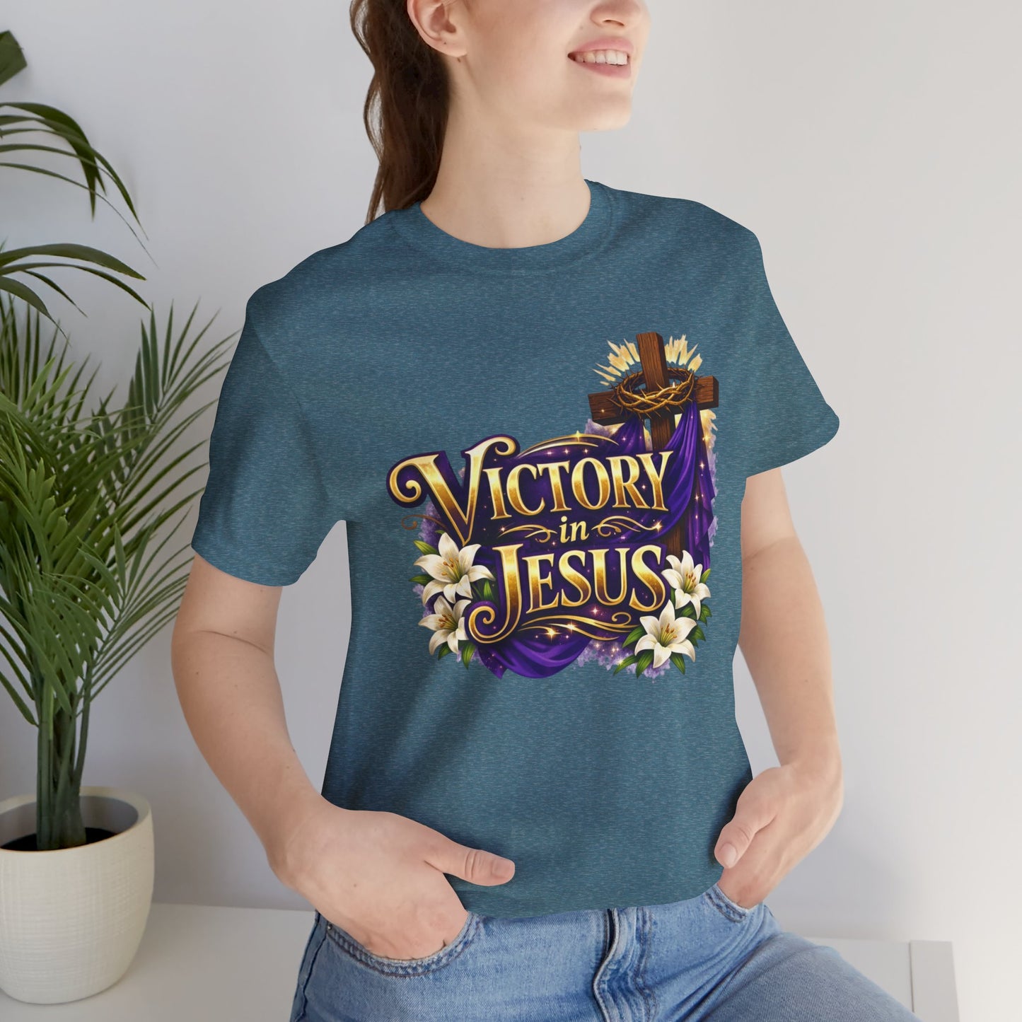 Victory In Jesus Christian T-Shirt — Cross Faith Tee