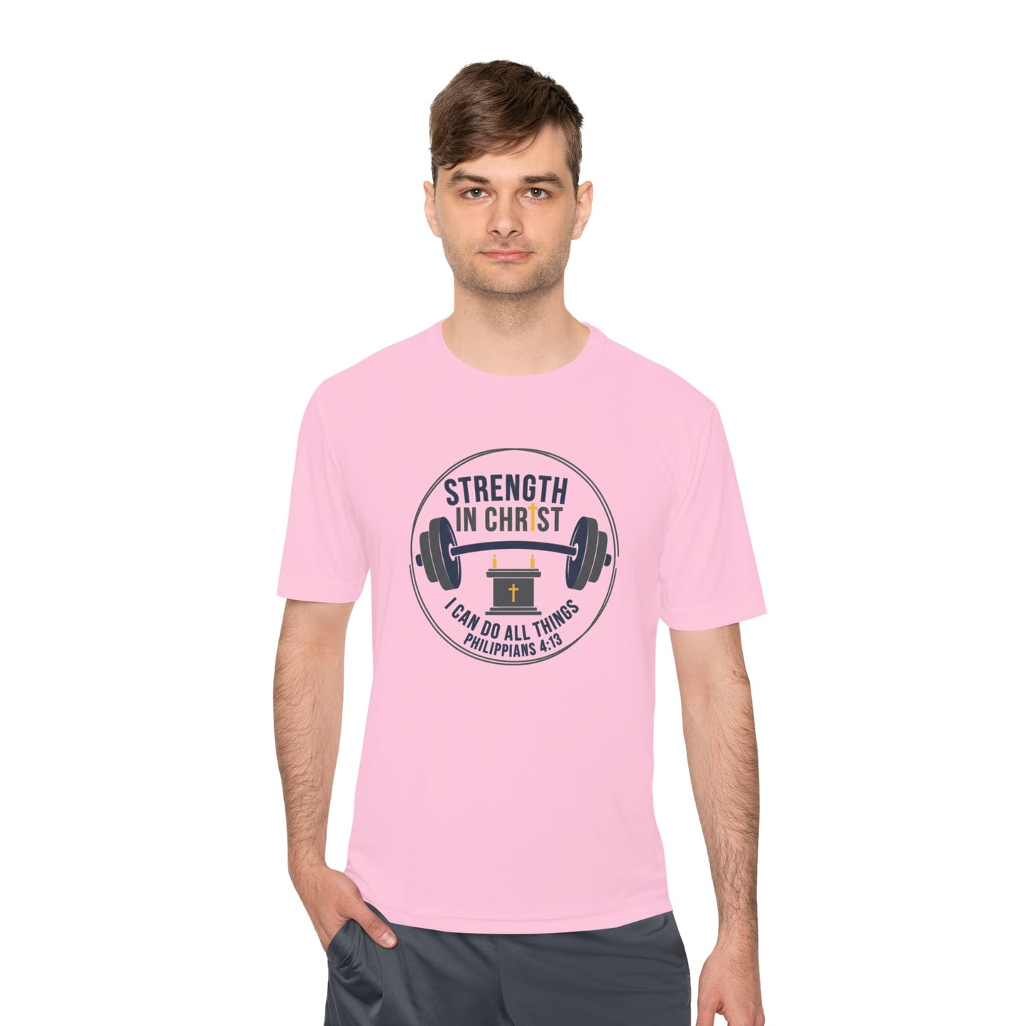Philippians 4:13 'Strength in Christ' Moisture-Wicking Workout Tee