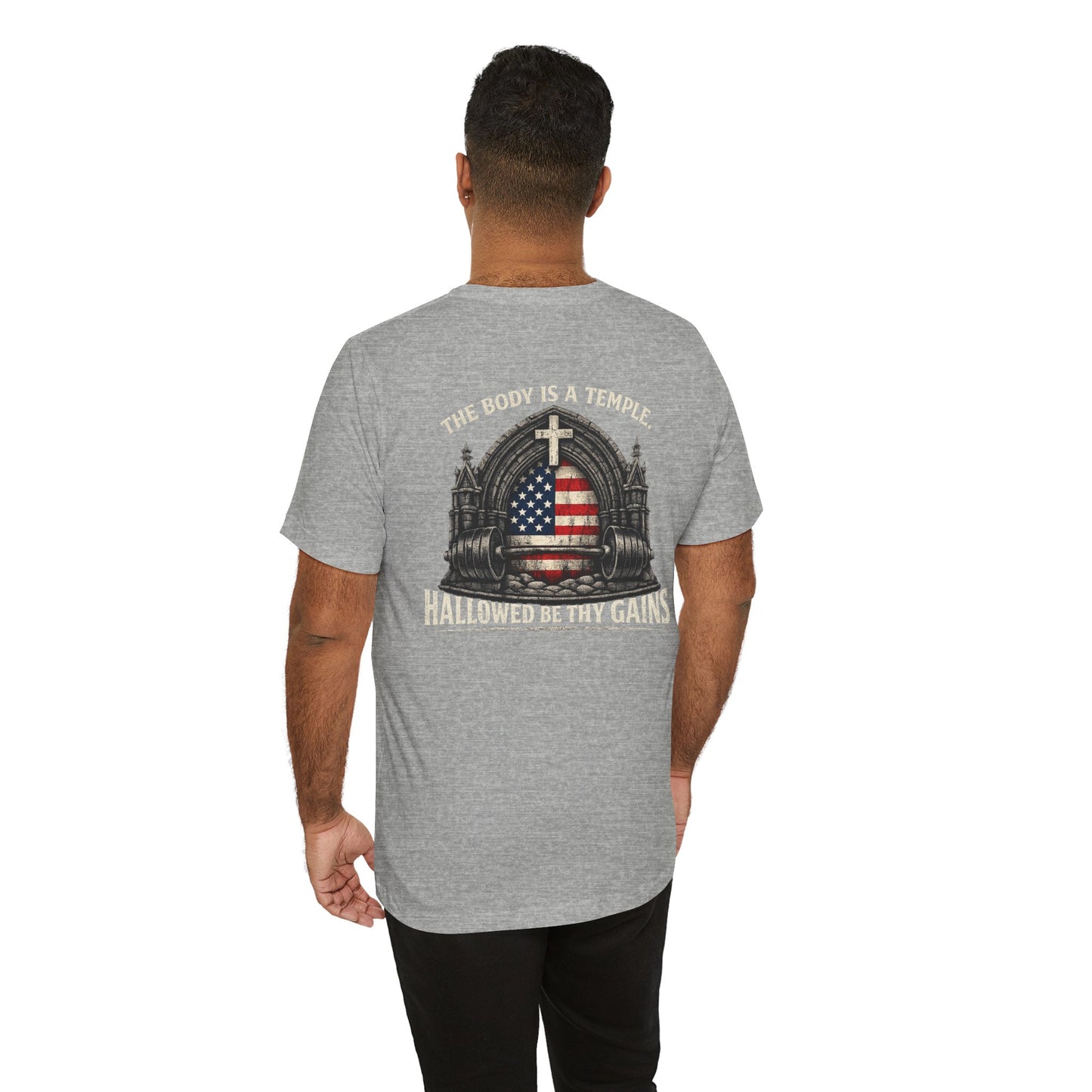 Patriotic Gym Tee — “The Body Is a Temple” American Flag Fitness T-Shirt