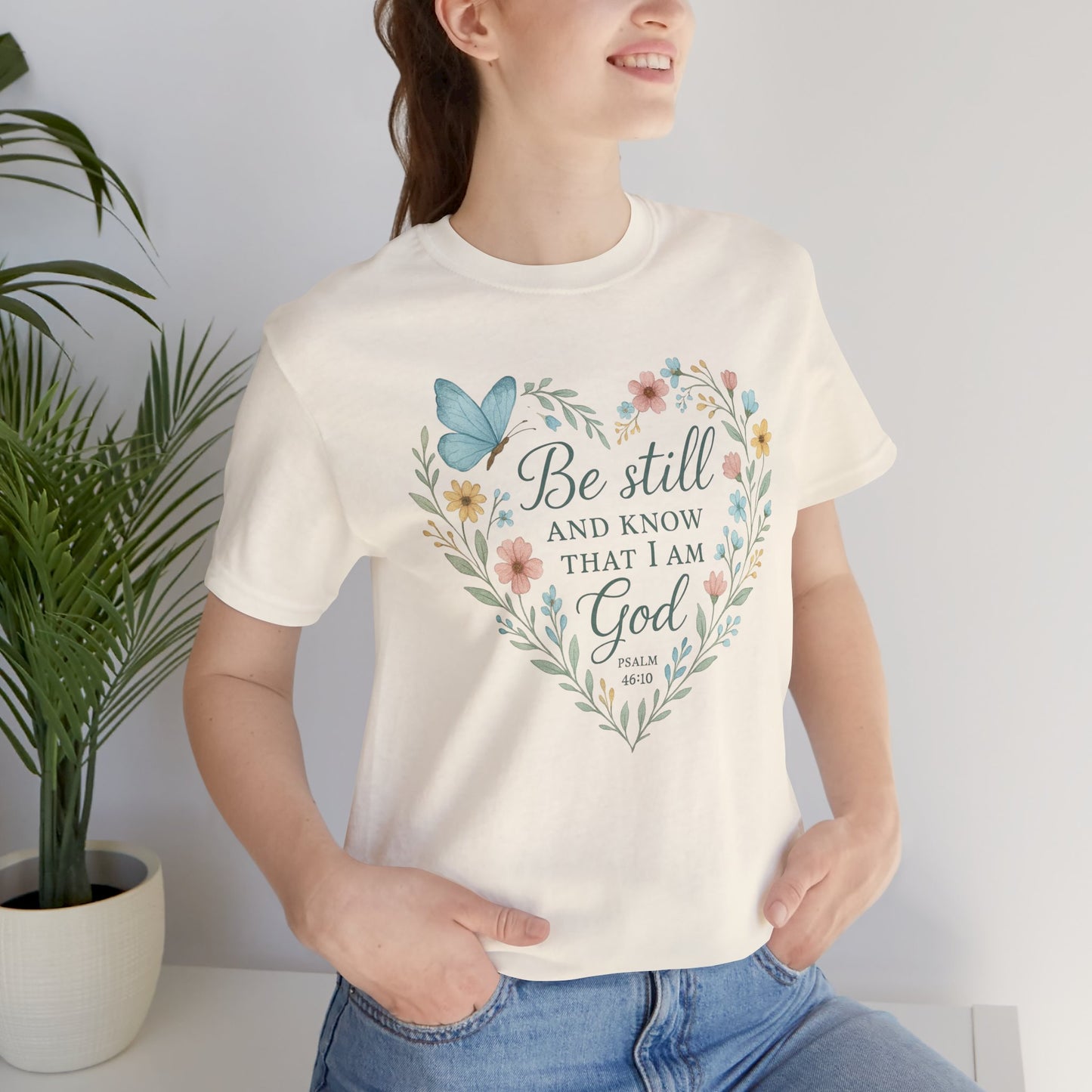 Christian Tee — "Be Still and Know That I Am God" Floral Heart Shirt