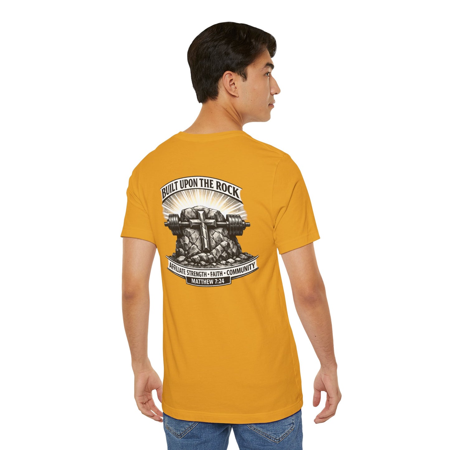 Built Upon the Rock T‑Shirt — Christian Faith Matthew 7:24 Graphic Tee