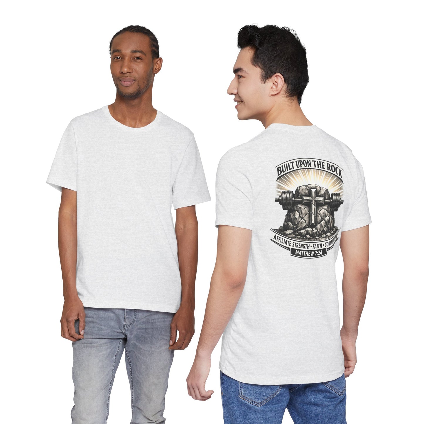 Built Upon the Rock T‑Shirt — Christian Faith Matthew 7:24 Graphic Tee