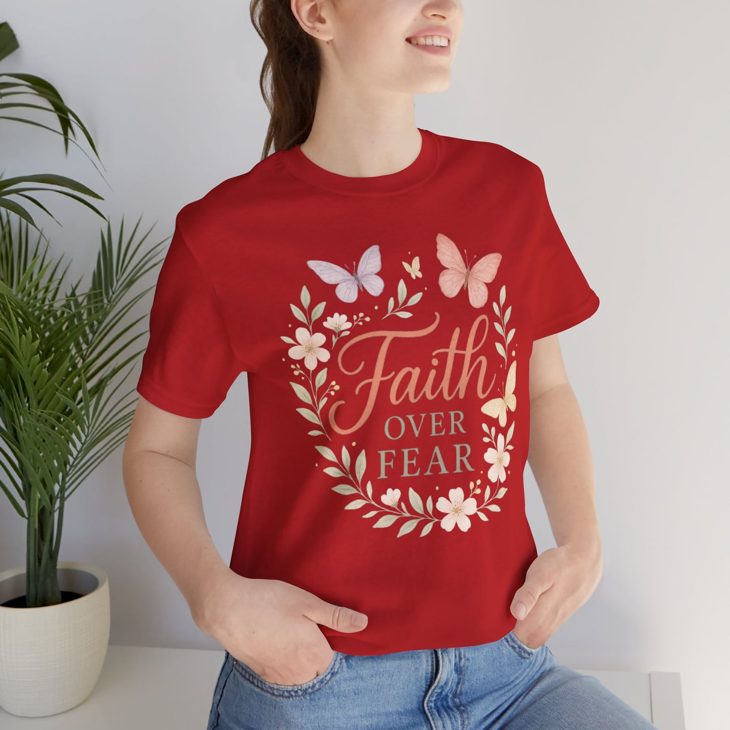 Faith Over Fear T-Shirt — Floral Butterfly Inspirational Tee
