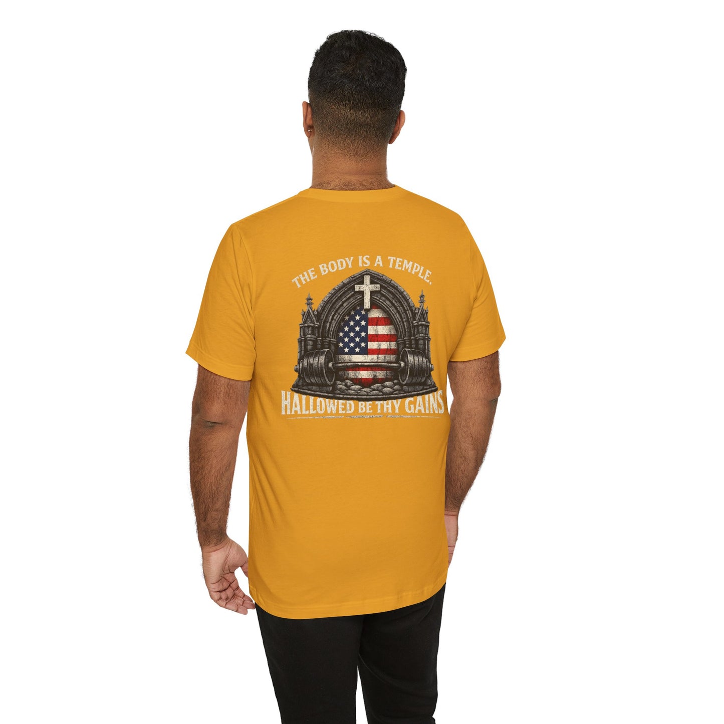 Patriotic Gym Tee — “The Body Is a Temple” American Flag Fitness T-Shirt