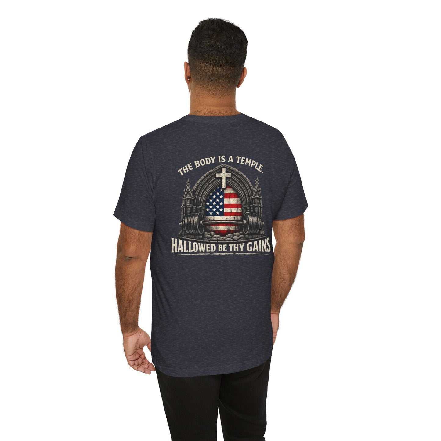 Patriotic Gym Tee — “The Body Is a Temple” American Flag Fitness T-Shirt