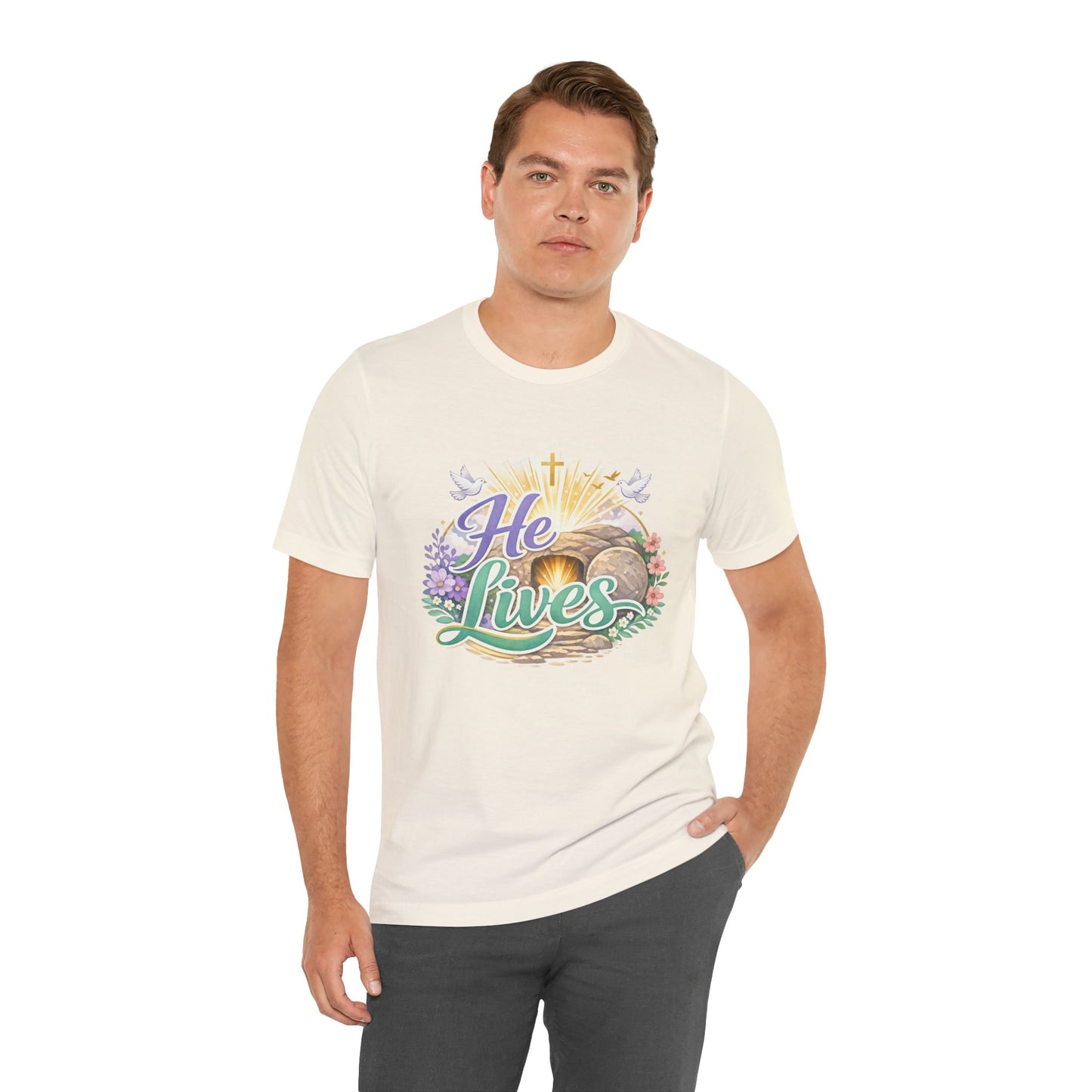 He Lives Jesus Tomb Tee — Christian Easter T‑Shirt
