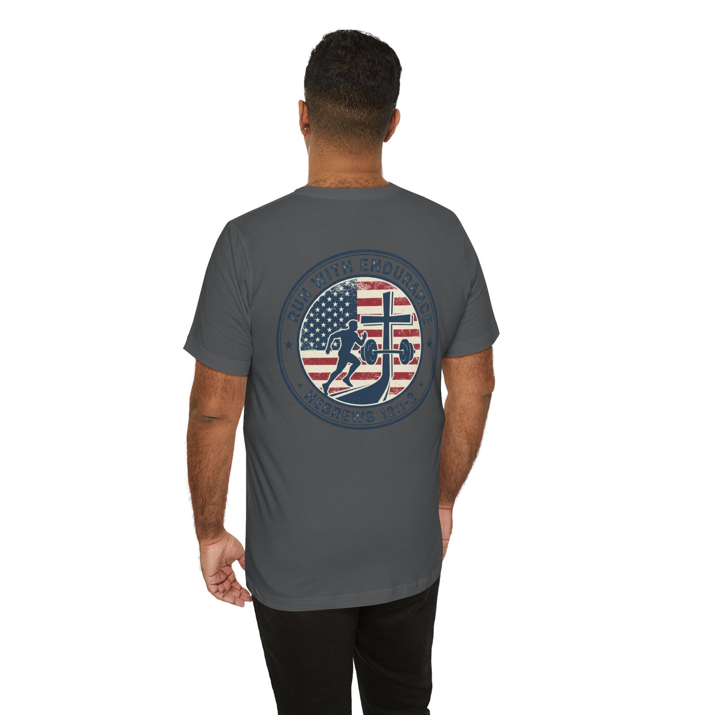 Hebrews 12:1-2 'Run With Endurance' T-Shirt — Inspirational Christian Tee
