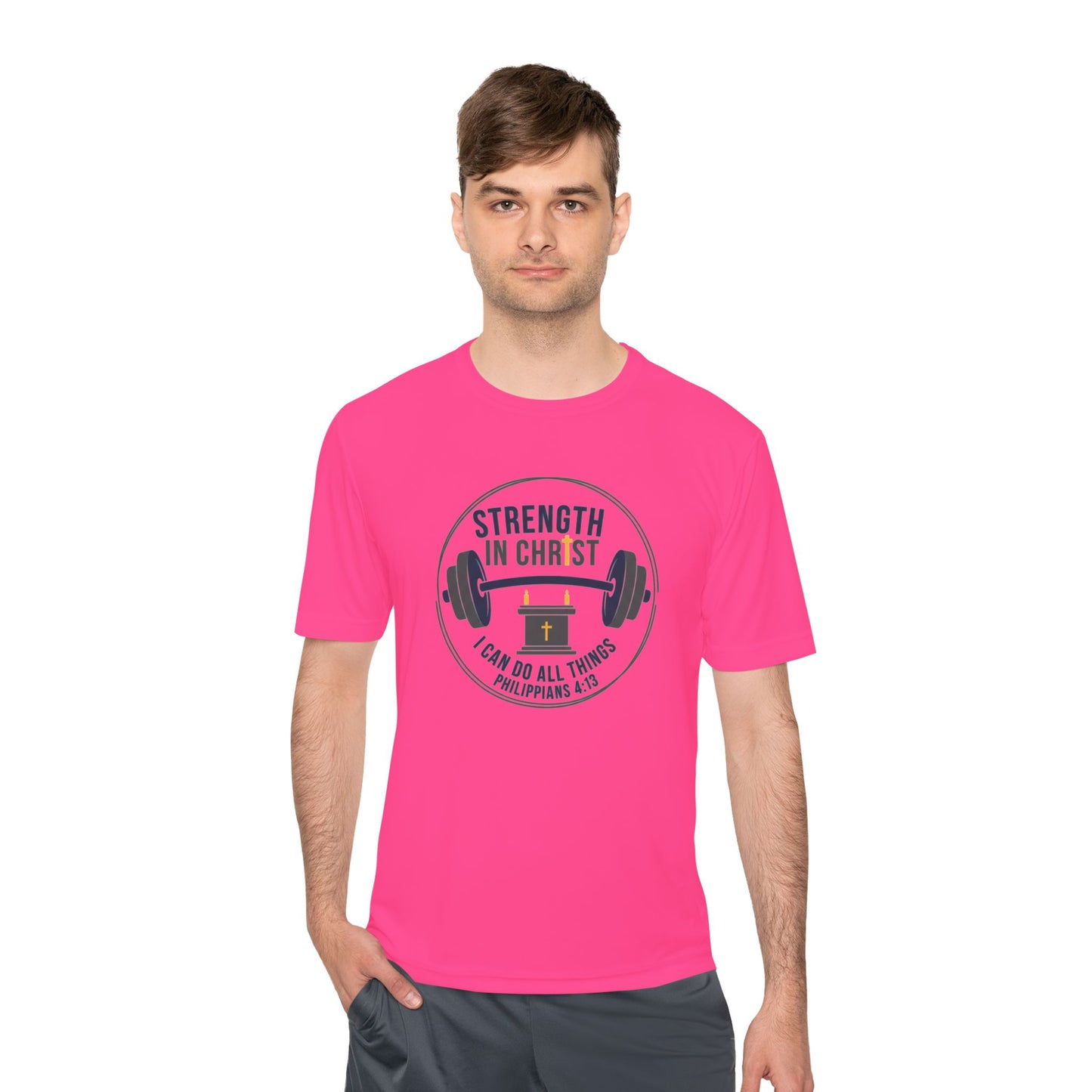 Philippians 4:13 'Strength in Christ' Moisture-Wicking Workout Tee