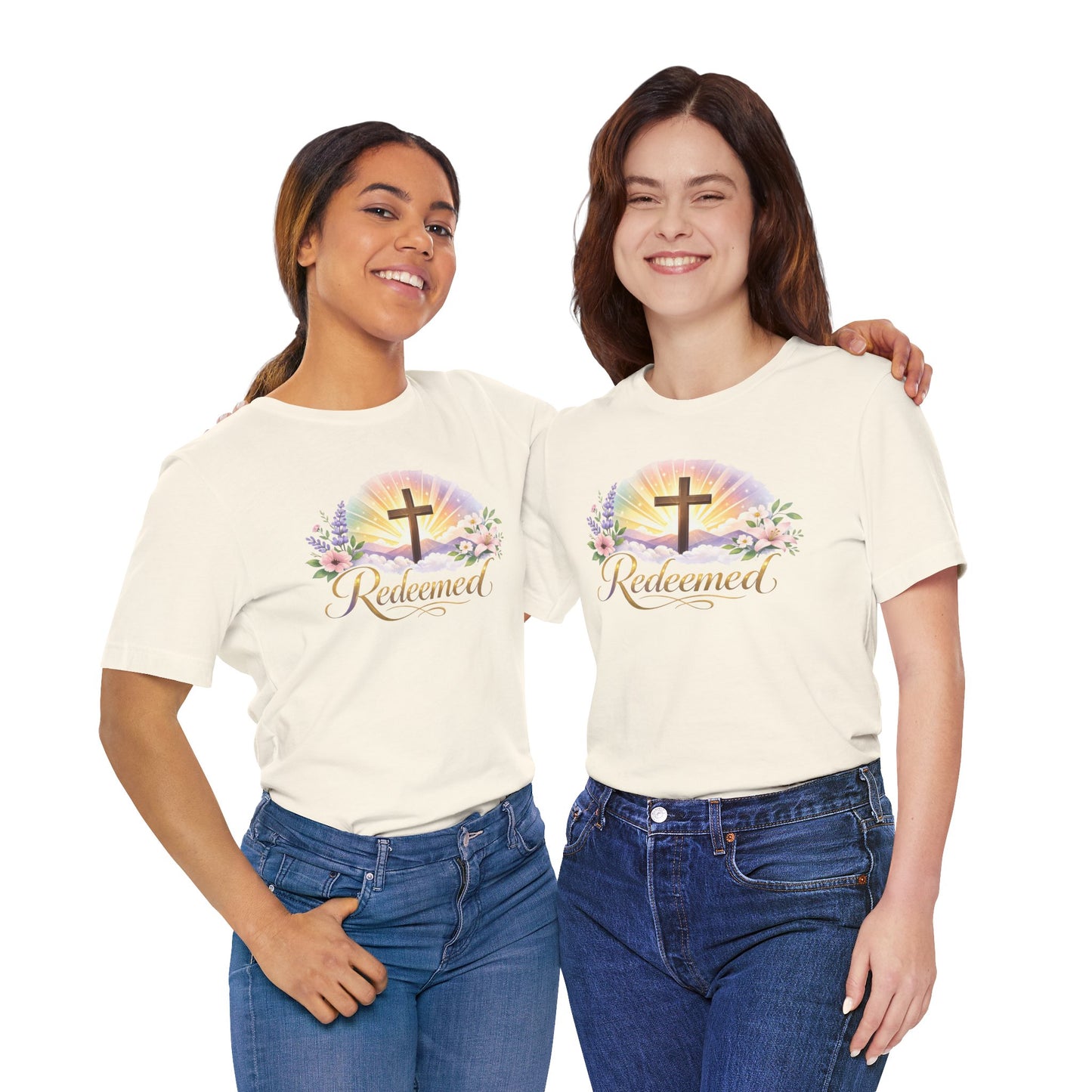"Redeemed" Cross Floral T-Shirt — Christian Faith Tee