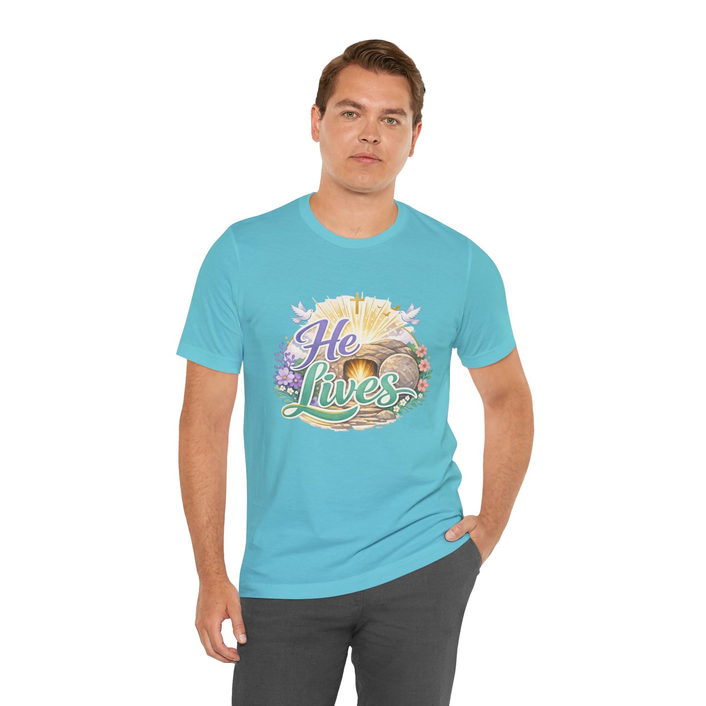 He Lives Jesus Tomb Tee — Christian Easter T‑Shirt