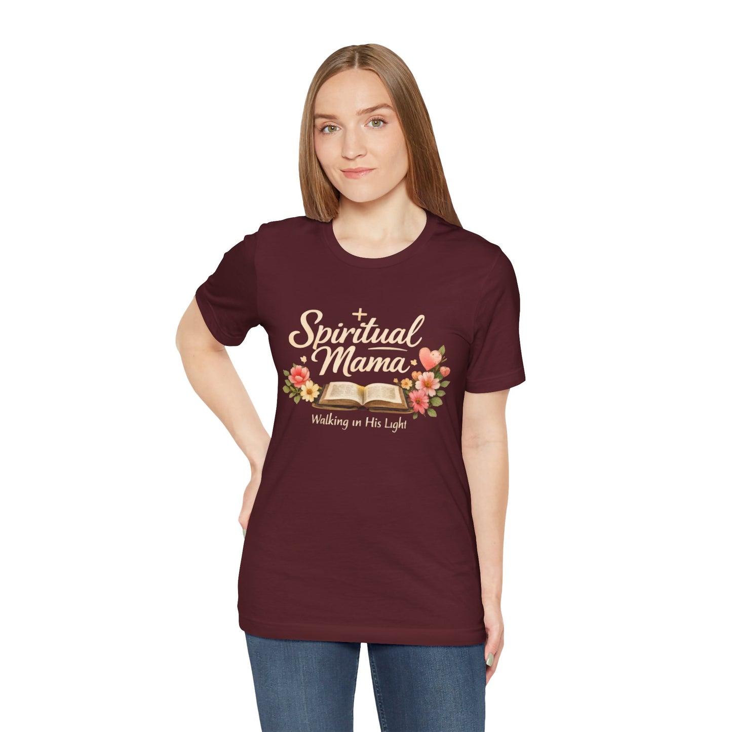 Spiritual Mama T-Shirt — "Walking in His Light" Floral Bible Tee