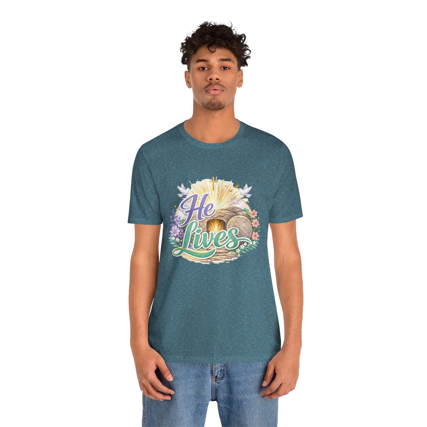 He Lives Jesus Tomb Tee — Christian Easter T‑Shirt
