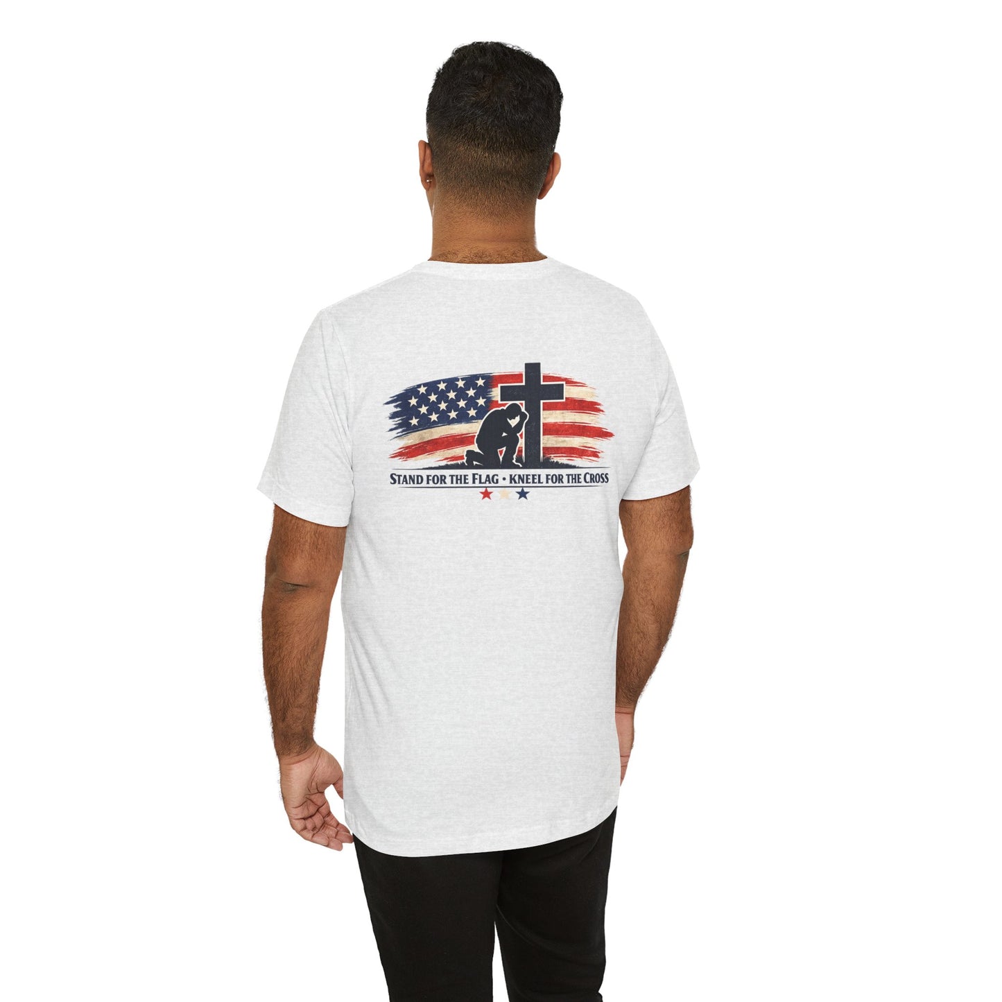 Patriotic Cross Tee – "Stand for the Flag, Kneel for the Cross" Short Sleeve T-Shirt