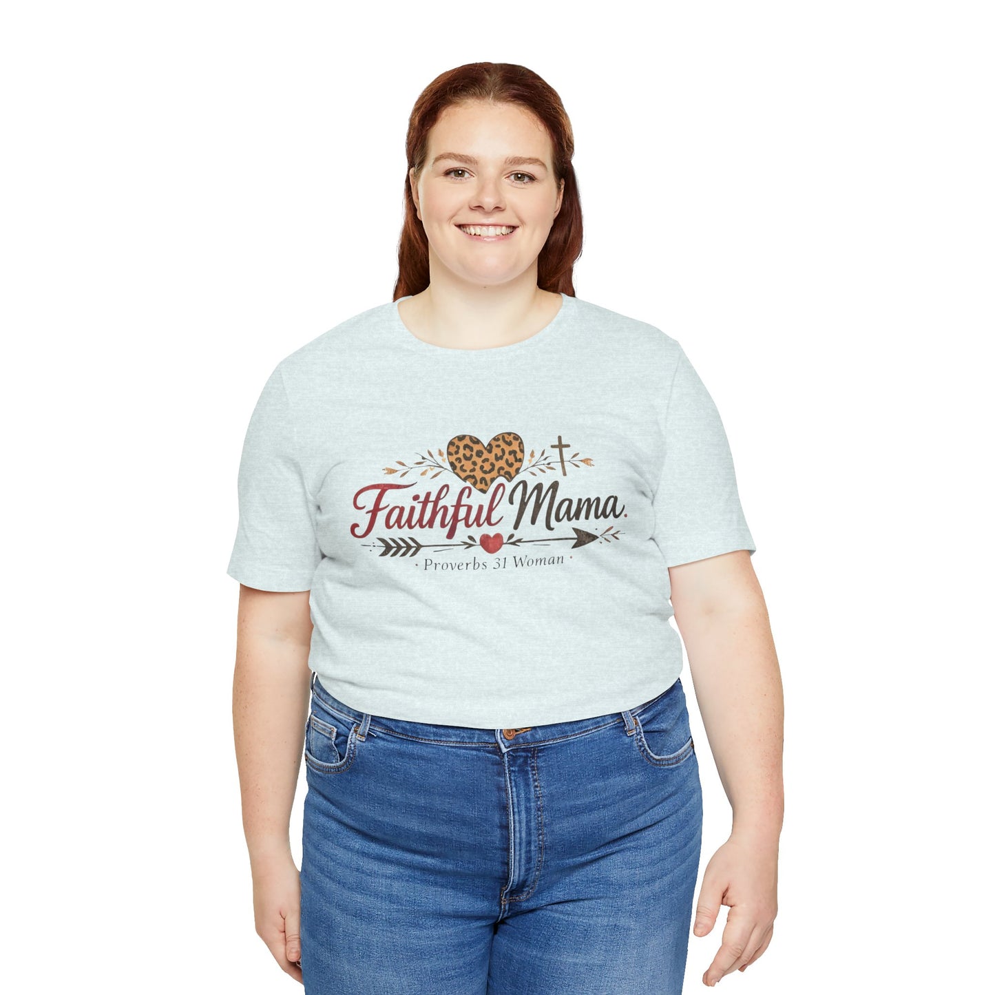 Faithful Mama T-Shirt - Leopard Heart Christian Mom Tee (Proverbs 31 Woman)