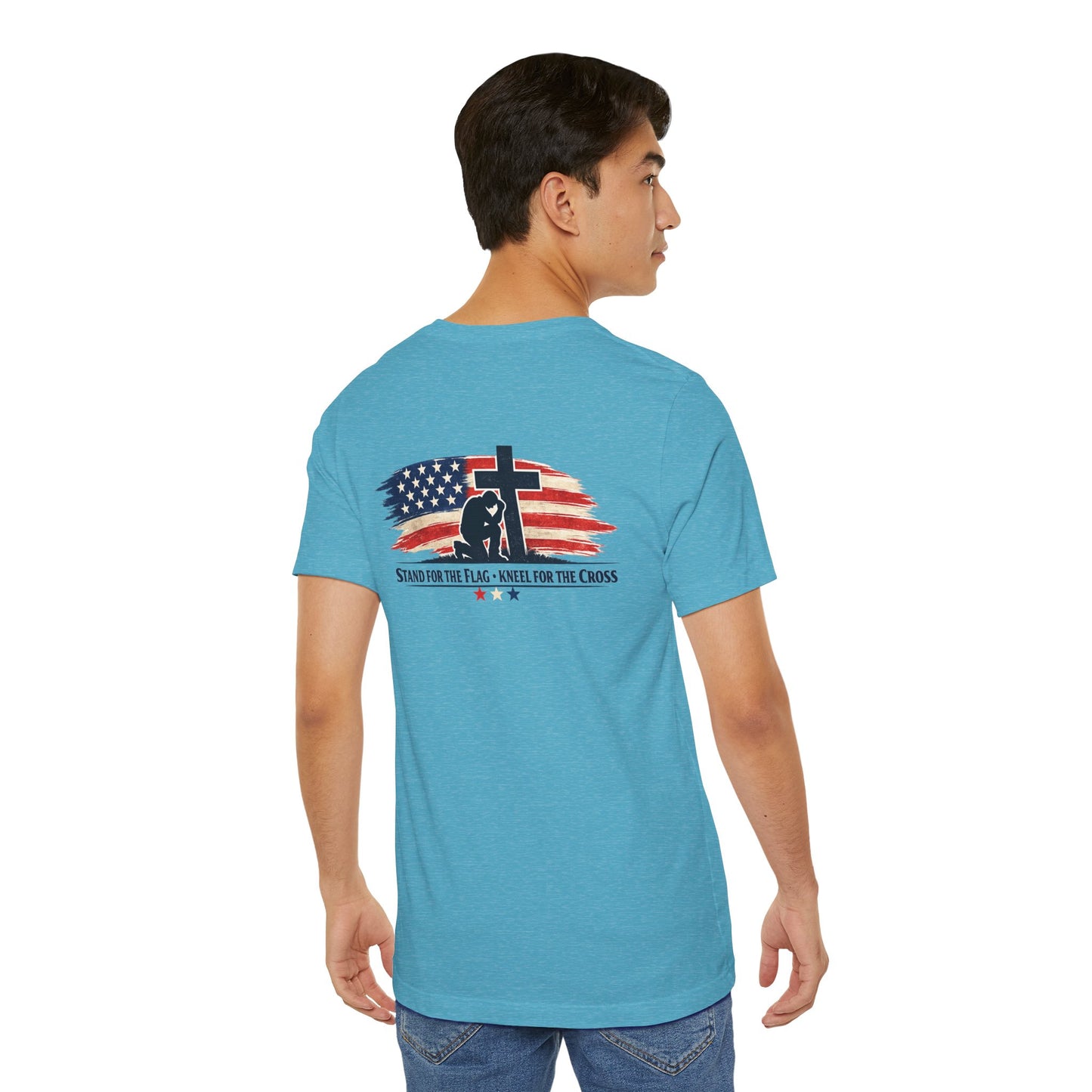 Patriotic Cross Tee – "Stand for the Flag, Kneel for the Cross" Short Sleeve T-Shirt