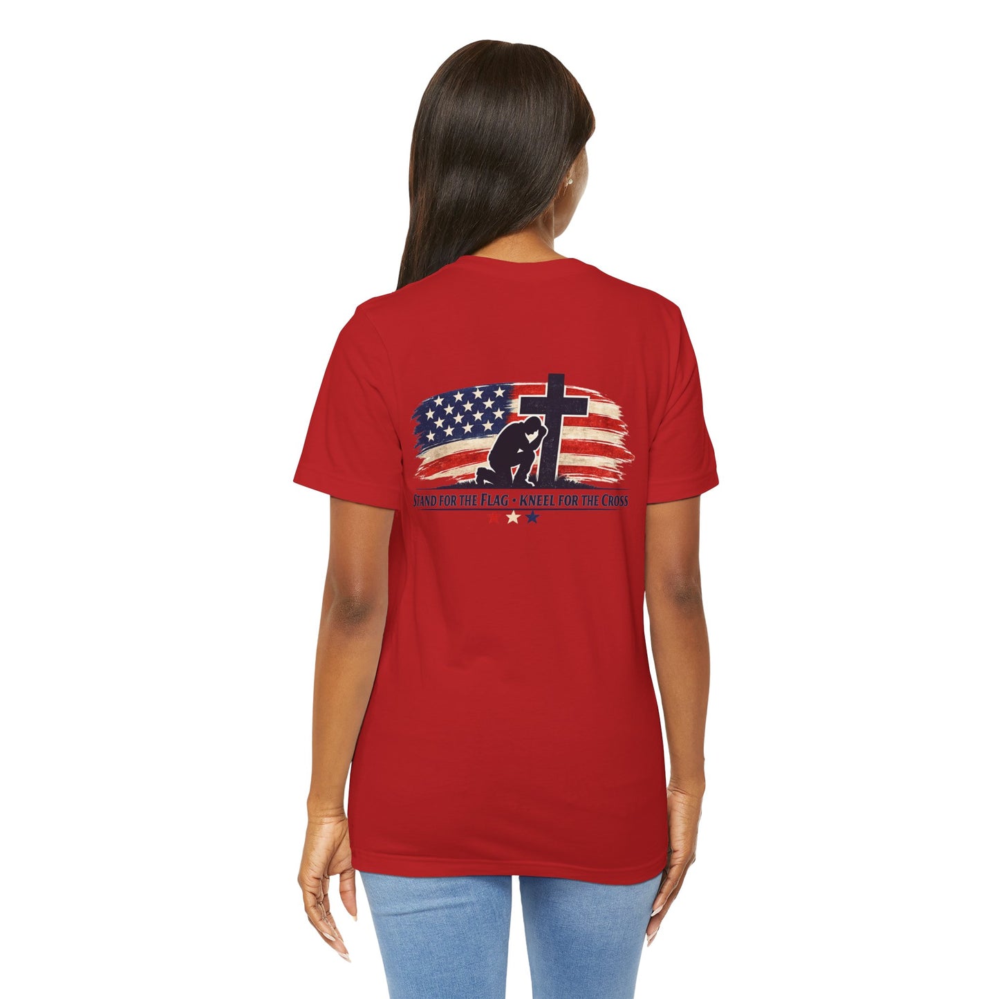 Patriotic Cross Tee – "Stand for the Flag, Kneel for the Cross" Short Sleeve T-Shirt