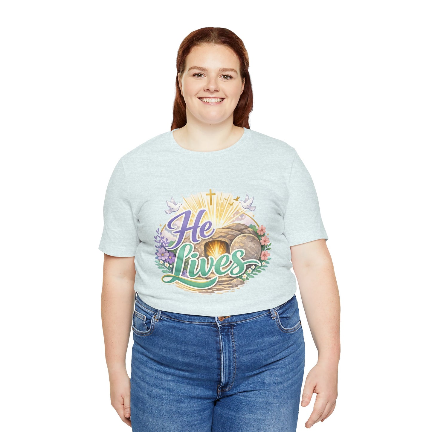 He Lives Jesus Tomb Tee — Christian Easter T‑Shirt