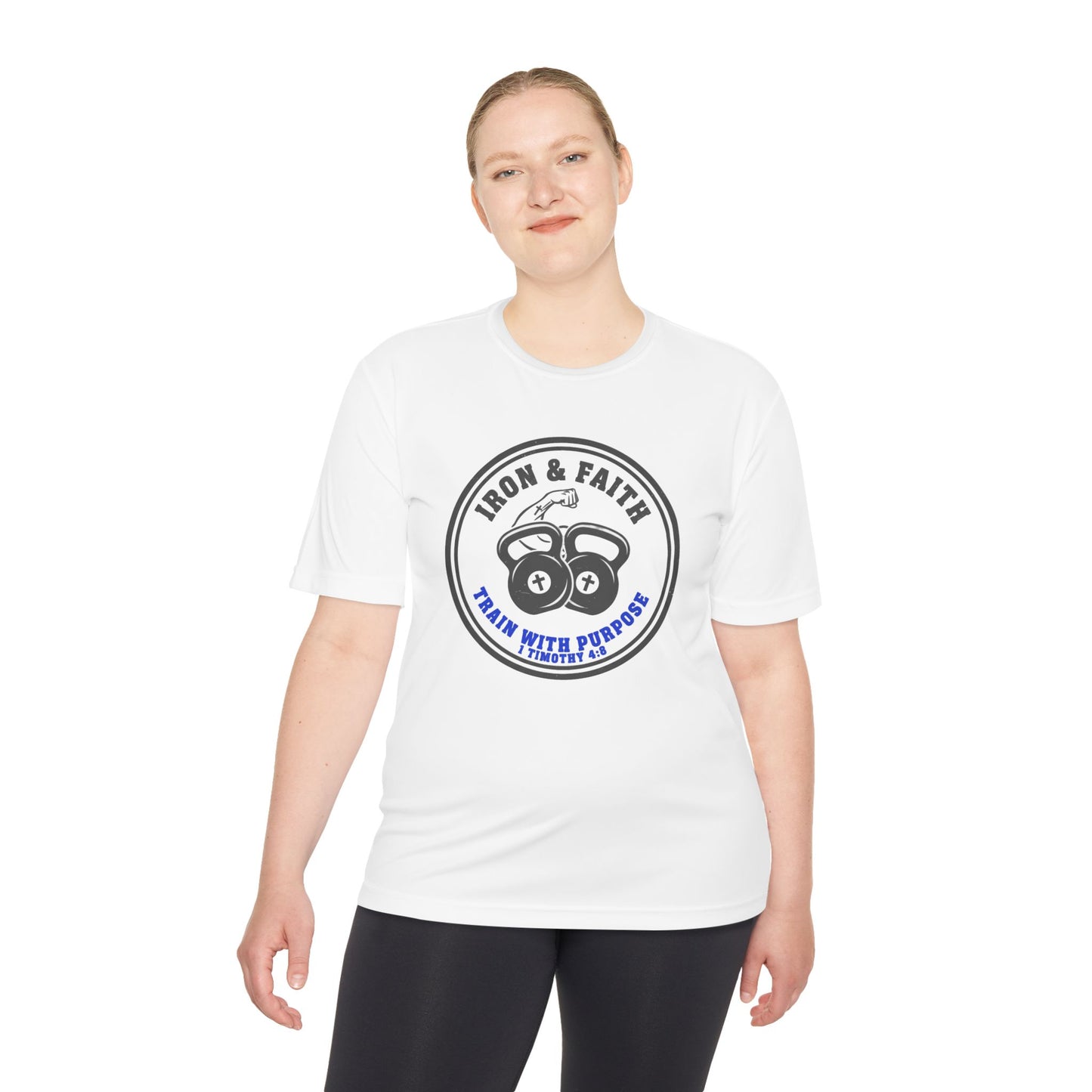 Iron & Faith Training Tee — 1 Timothy 4:8 Workout Shirt