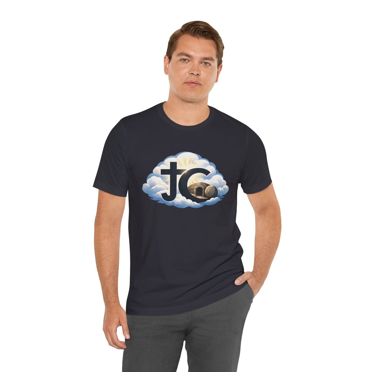 Jesus Christ (JC) Cross Tee — Crucified, Risen & Coming Again