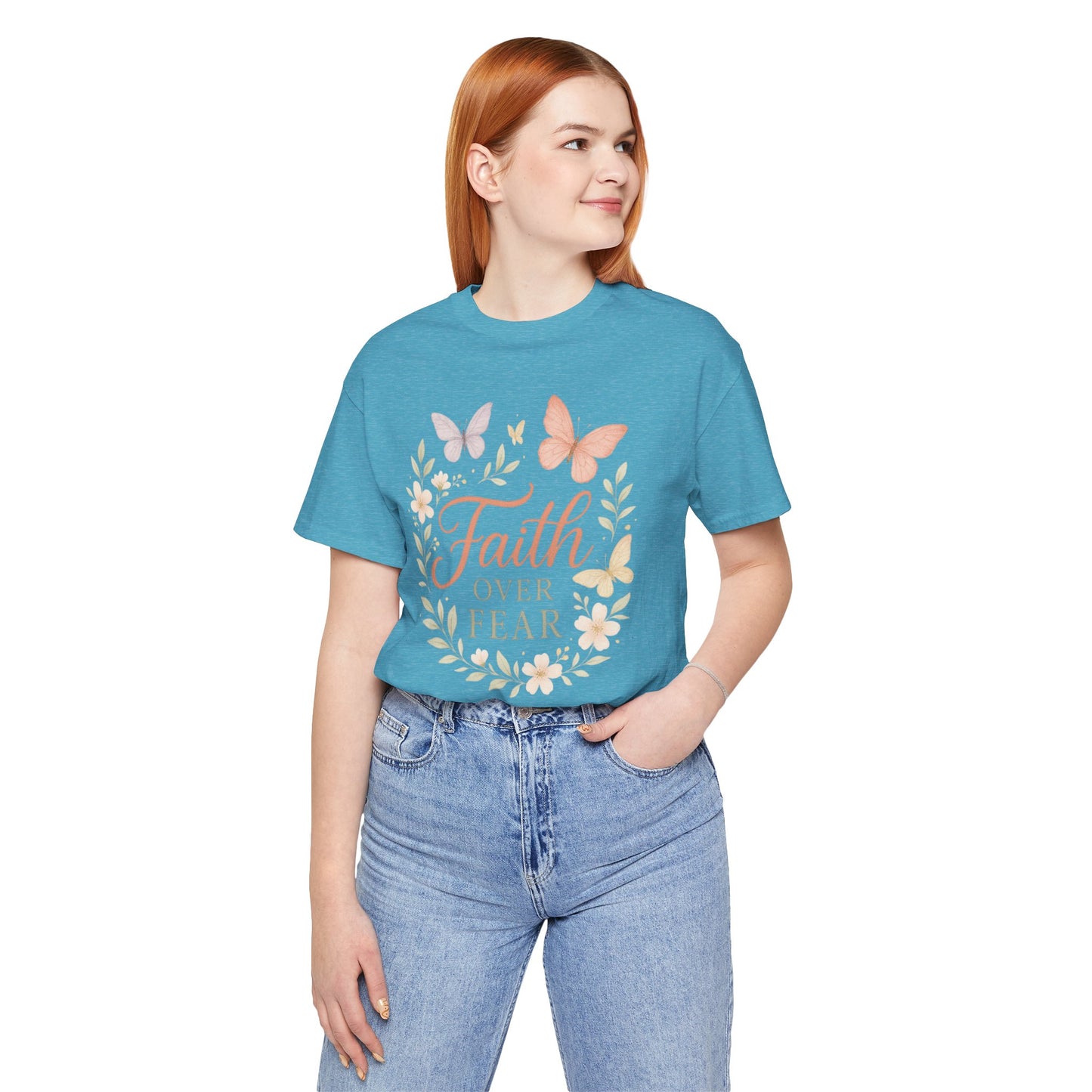 Faith Over Fear T-Shirt — Floral Butterfly Inspirational Tee