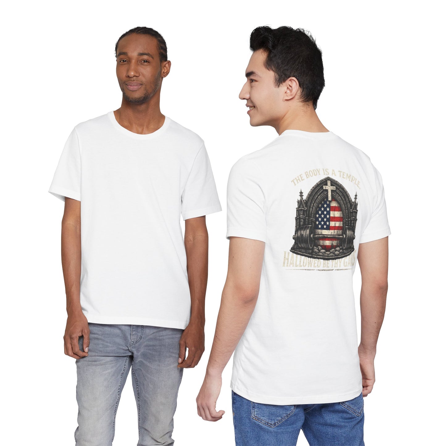 Patriotic Gym Tee — “The Body Is a Temple” American Flag Fitness T-Shirt