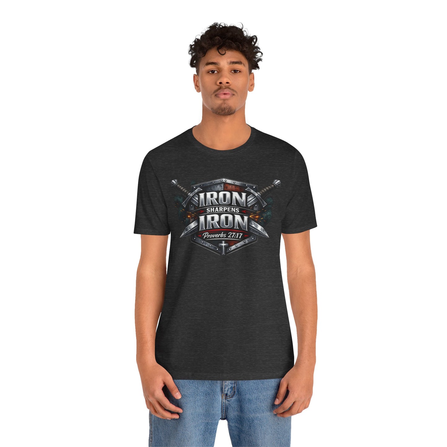Iron Sharpens Iron T-Shirt — Faith-Based Proverbs 27:17 Graphic Tee