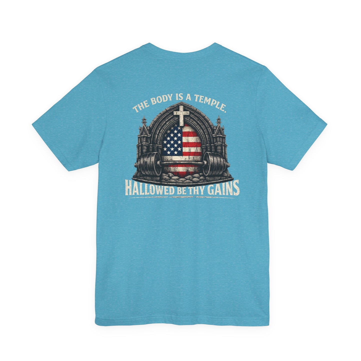 Patriotic Gym Tee — “The Body Is a Temple” American Flag Fitness T-Shirt