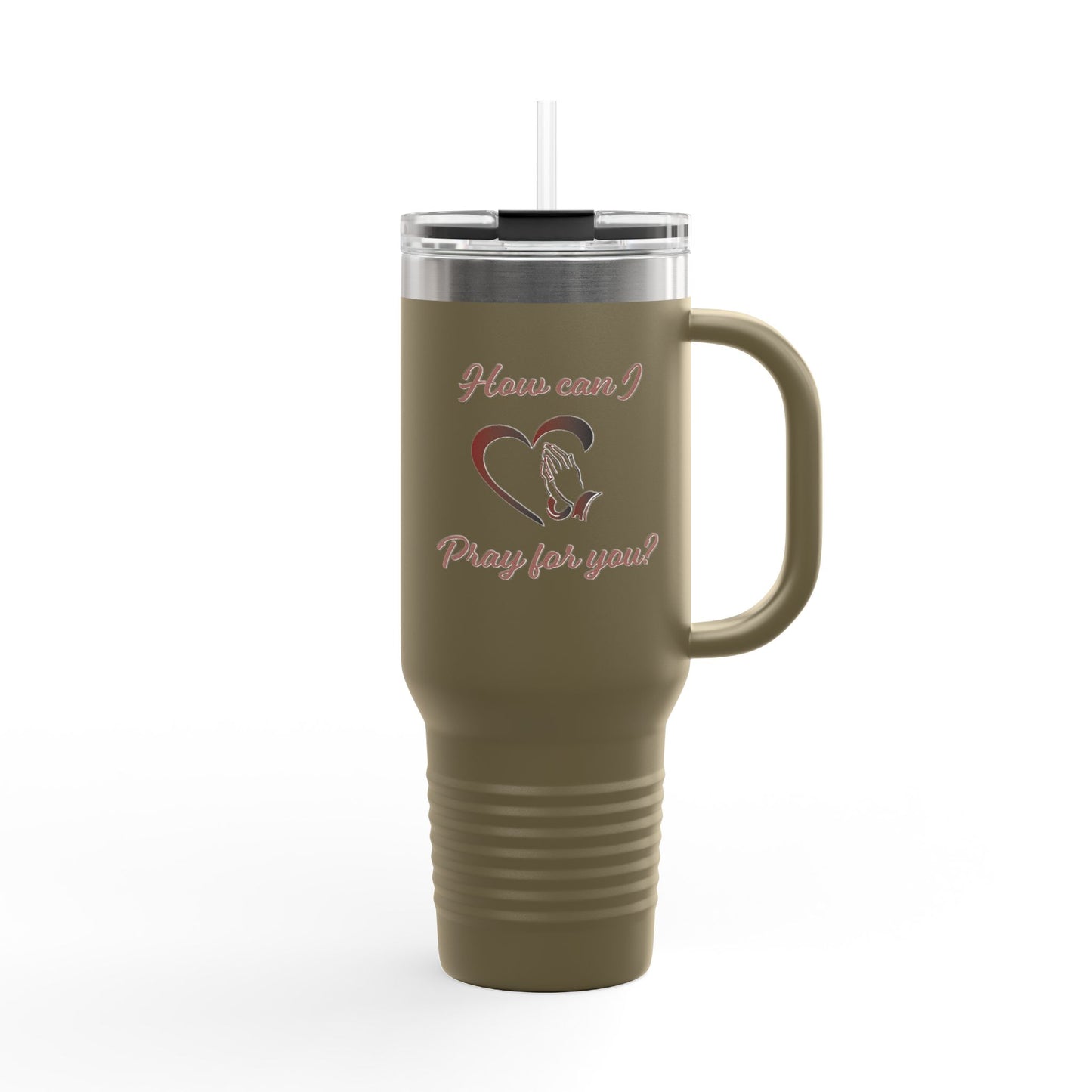 Travel Mug - "How can I pray for you" with Heart and Praying Hands Design