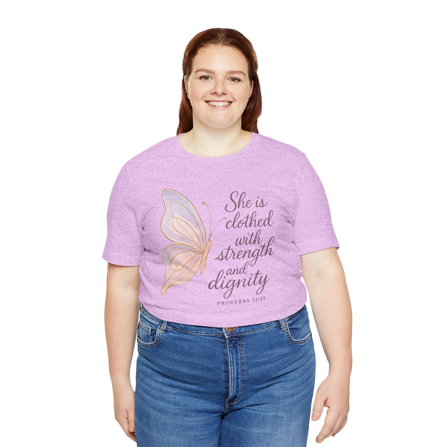 Inspirational "She is clothed with strength and dignity" Butterfly T-Shirt