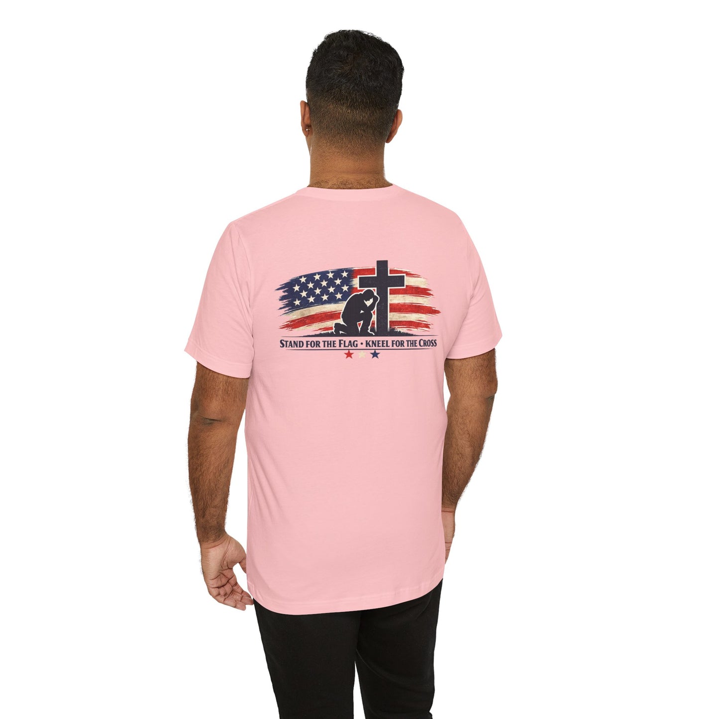 Patriotic Cross Tee – "Stand for the Flag, Kneel for the Cross" Short Sleeve T-Shirt