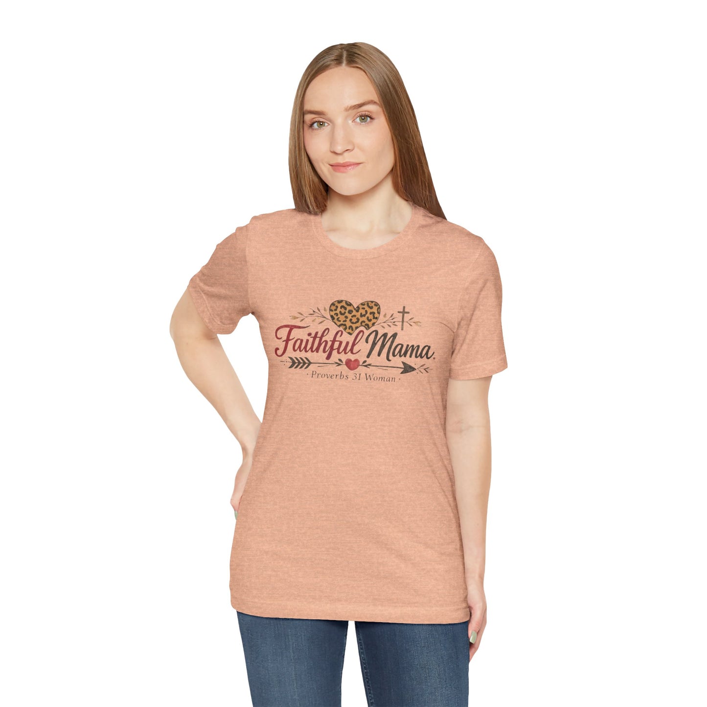 Faithful Mama T-Shirt - Leopard Heart Christian Mom Tee (Proverbs 31 Woman)
