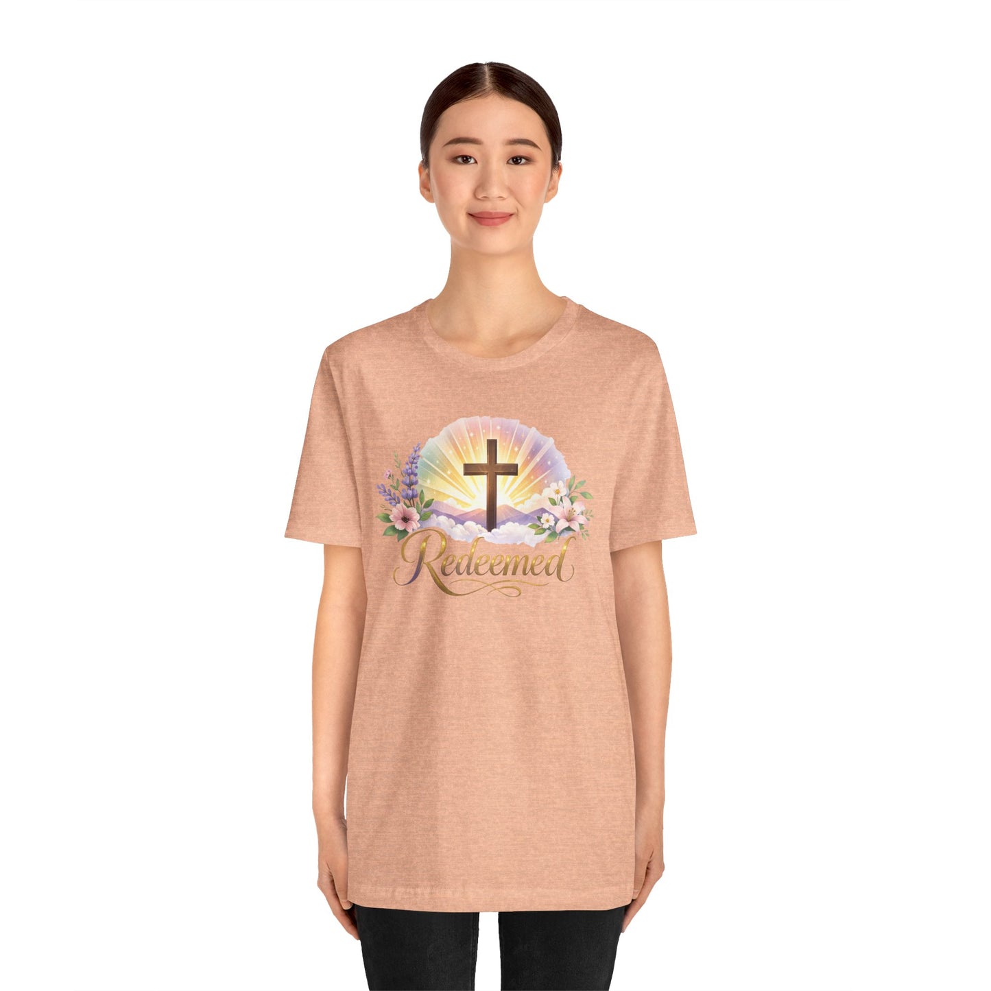 "Redeemed" Cross Floral T-Shirt — Christian Faith Tee