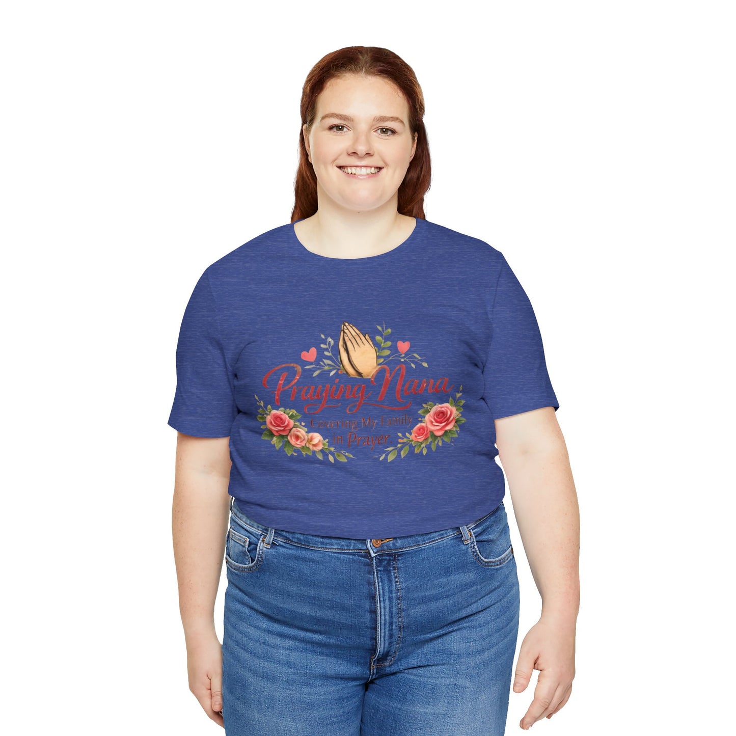 Praying Nana T-Shirt – Floral Praying Hands "Covering My Family in Prayer" Grandma Gift