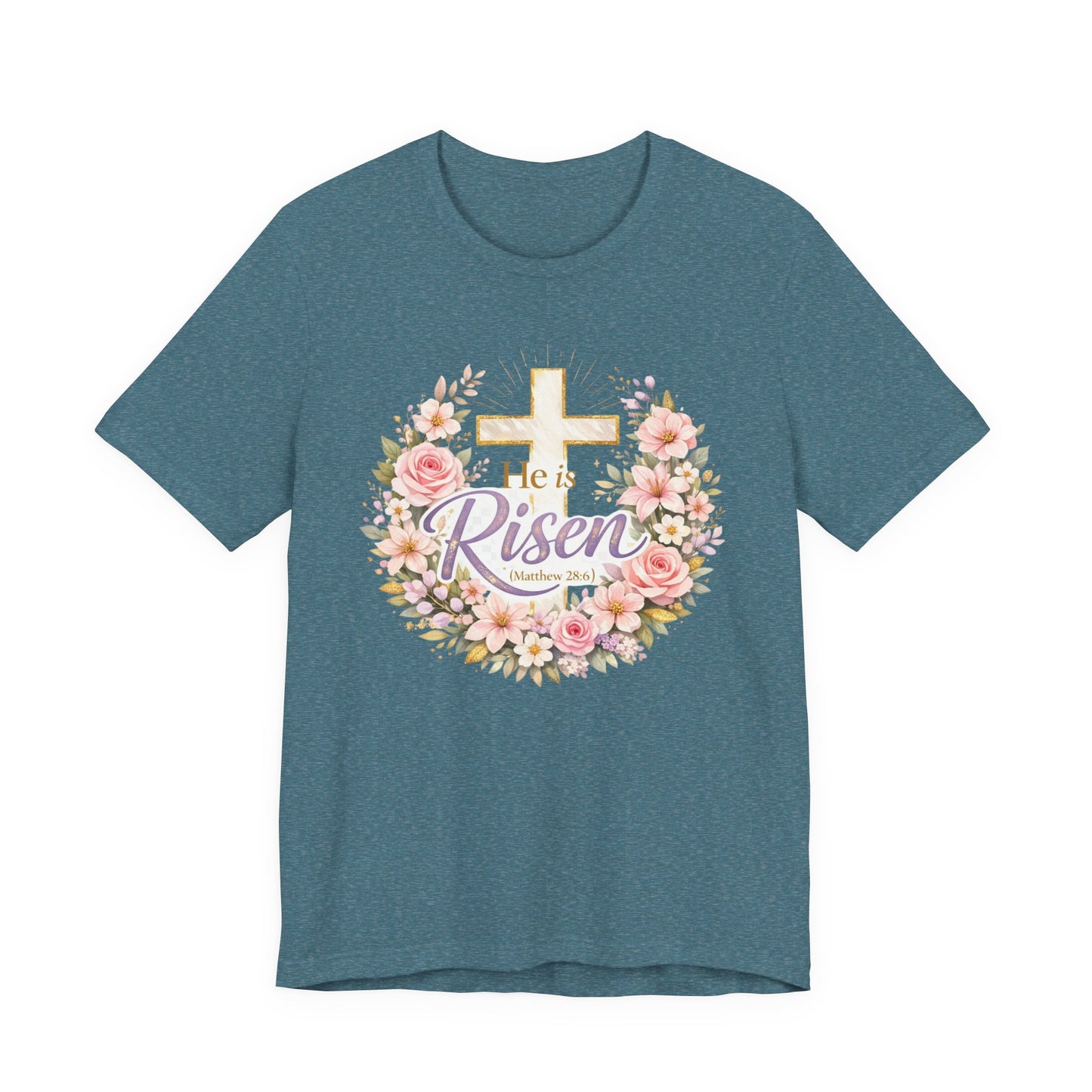 He Is Risen Floral Cross T-Shirt