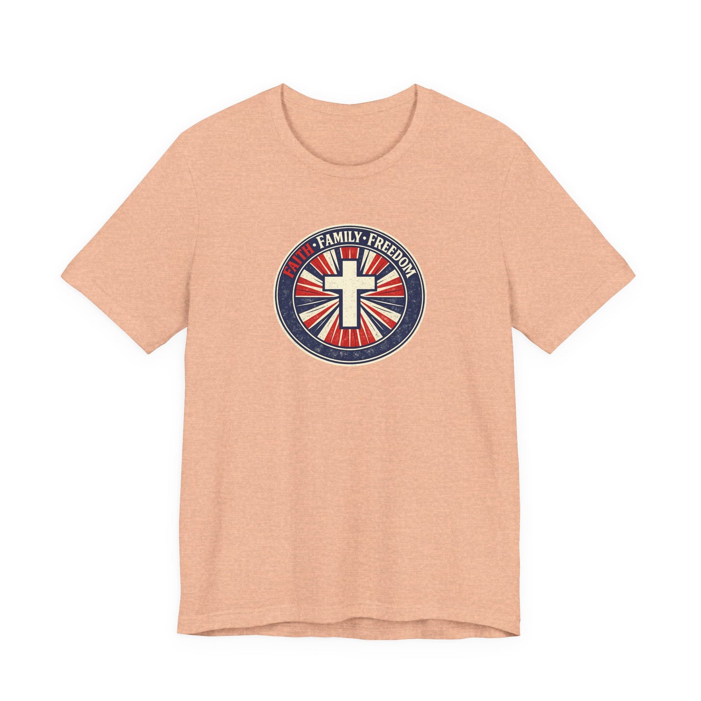 Faith Family Freedom T‑Shirt — Cross Emblem Patriotic Graphic Tee