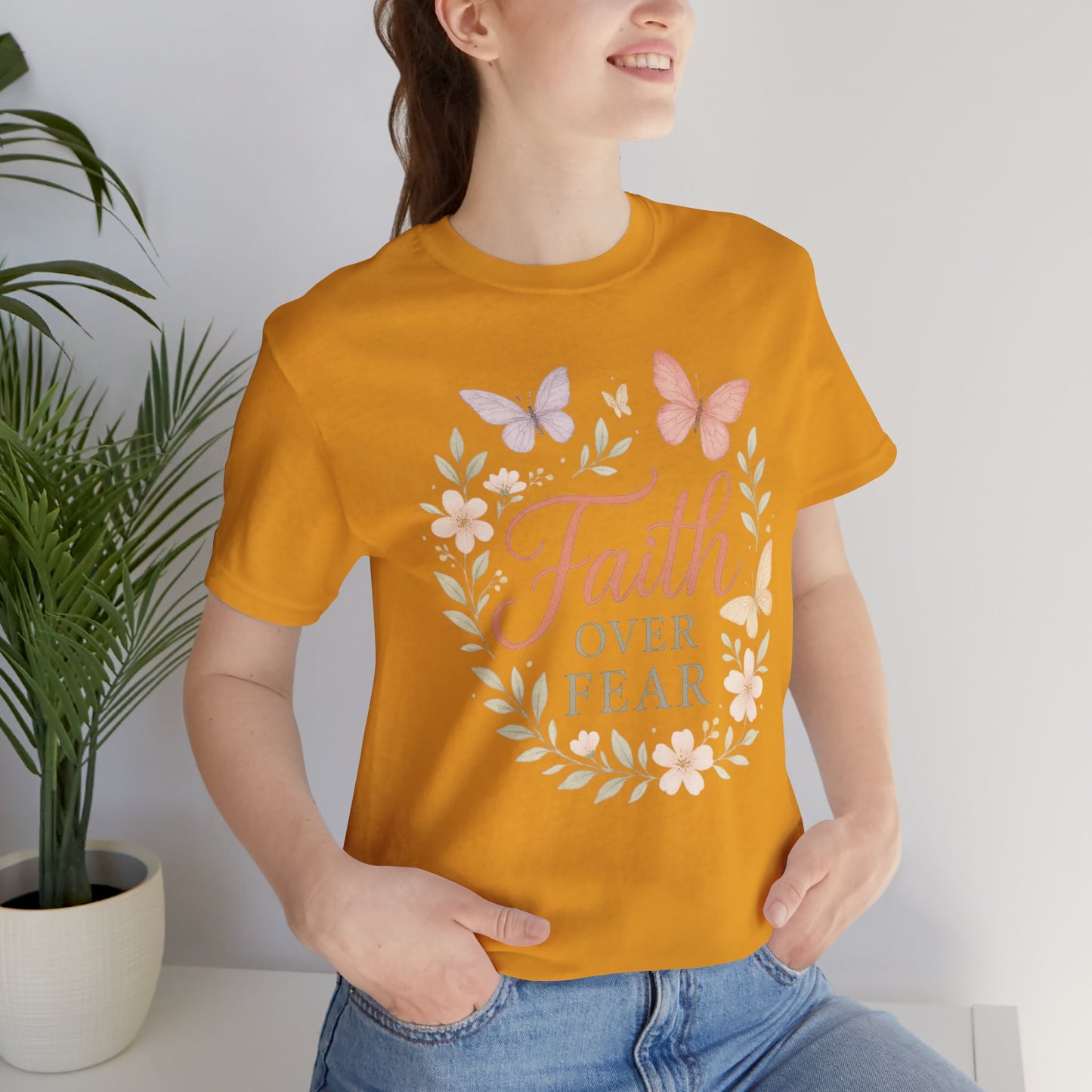 Faith Over Fear T-Shirt — Floral Butterfly Inspirational Tee