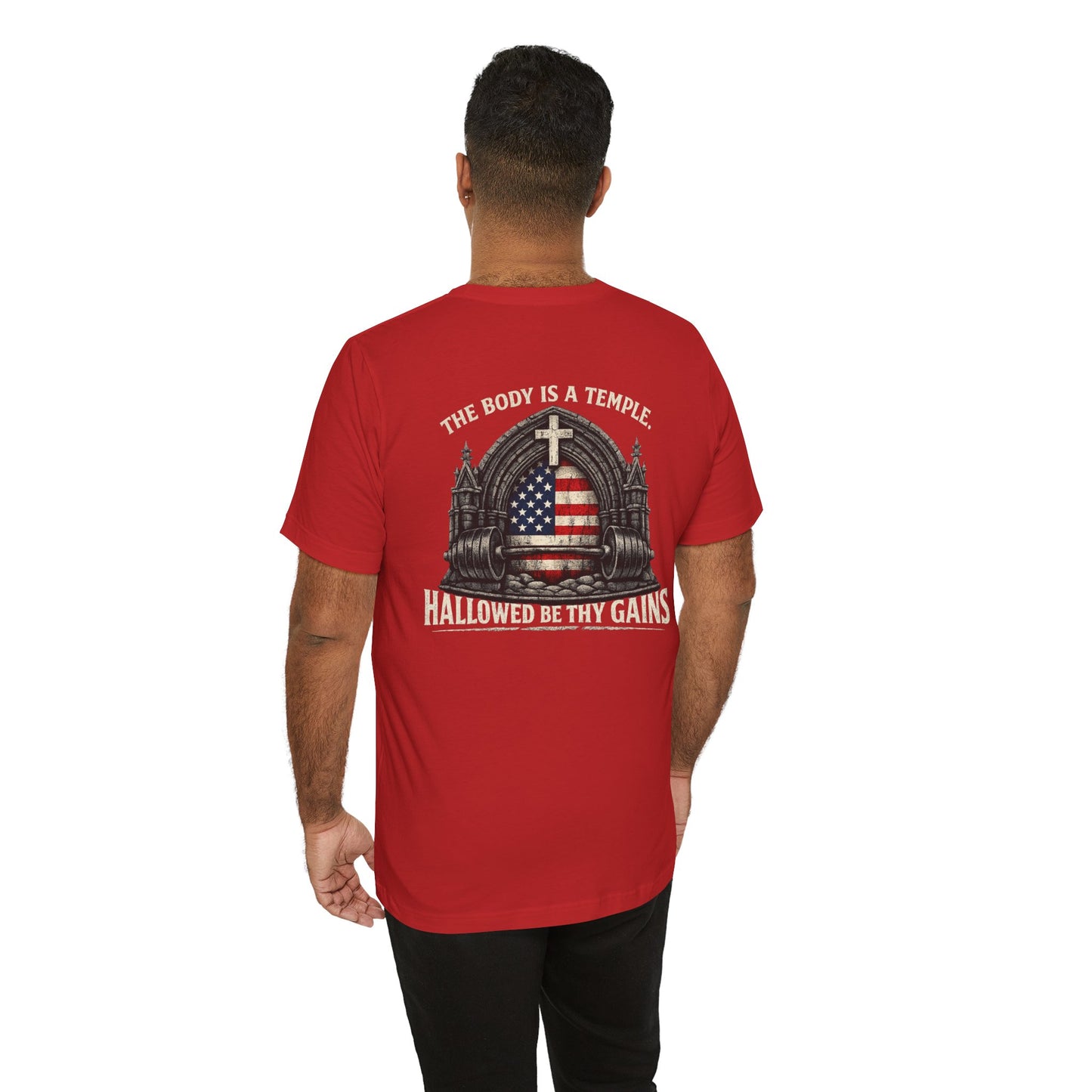 Patriotic Gym Tee — “The Body Is a Temple” American Flag Fitness T-Shirt