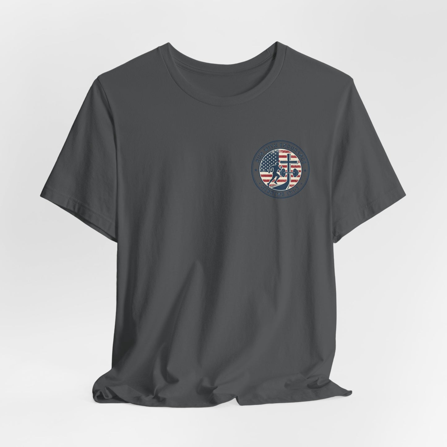 Hebrews 12:1-2 'Run With Endurance' T-Shirt — Inspirational Christian Tee