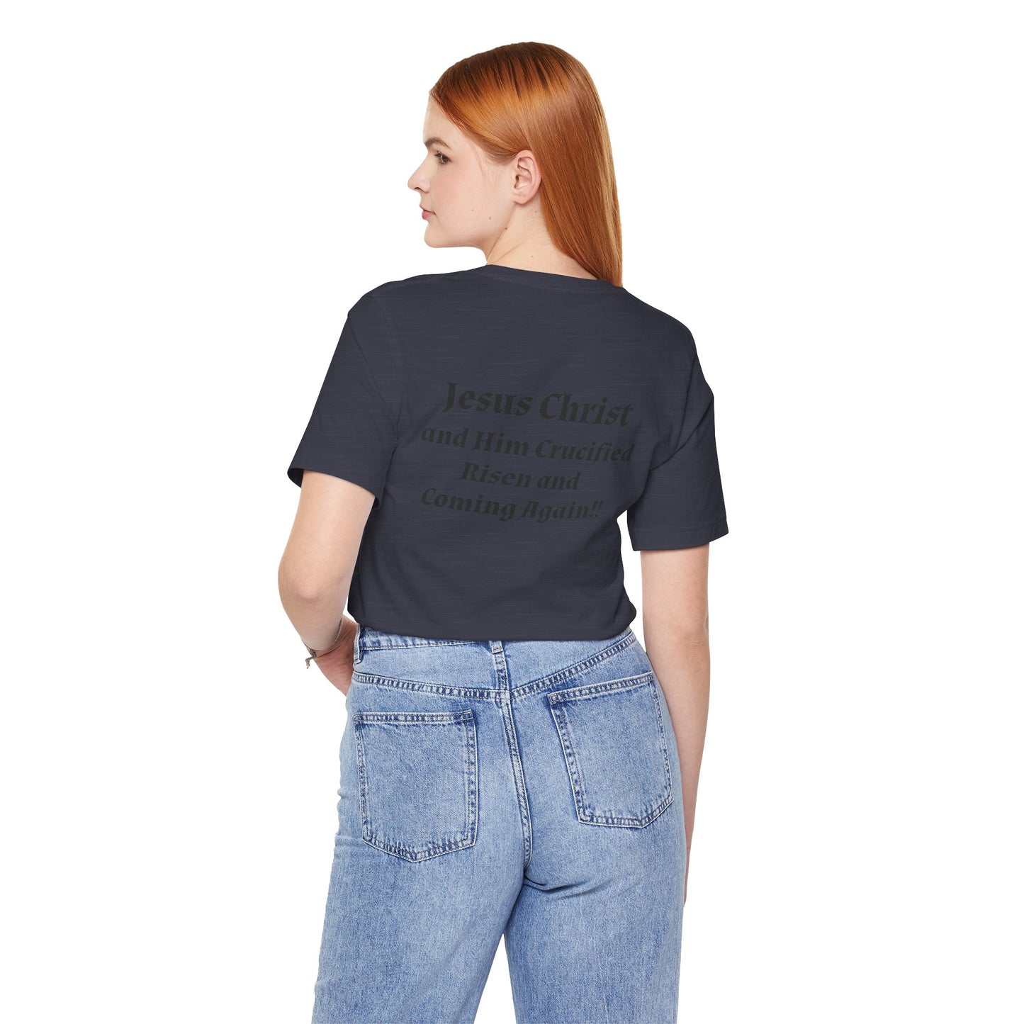 Jesus Christ (JC) Cross Tee — Crucified, Risen & Coming Again