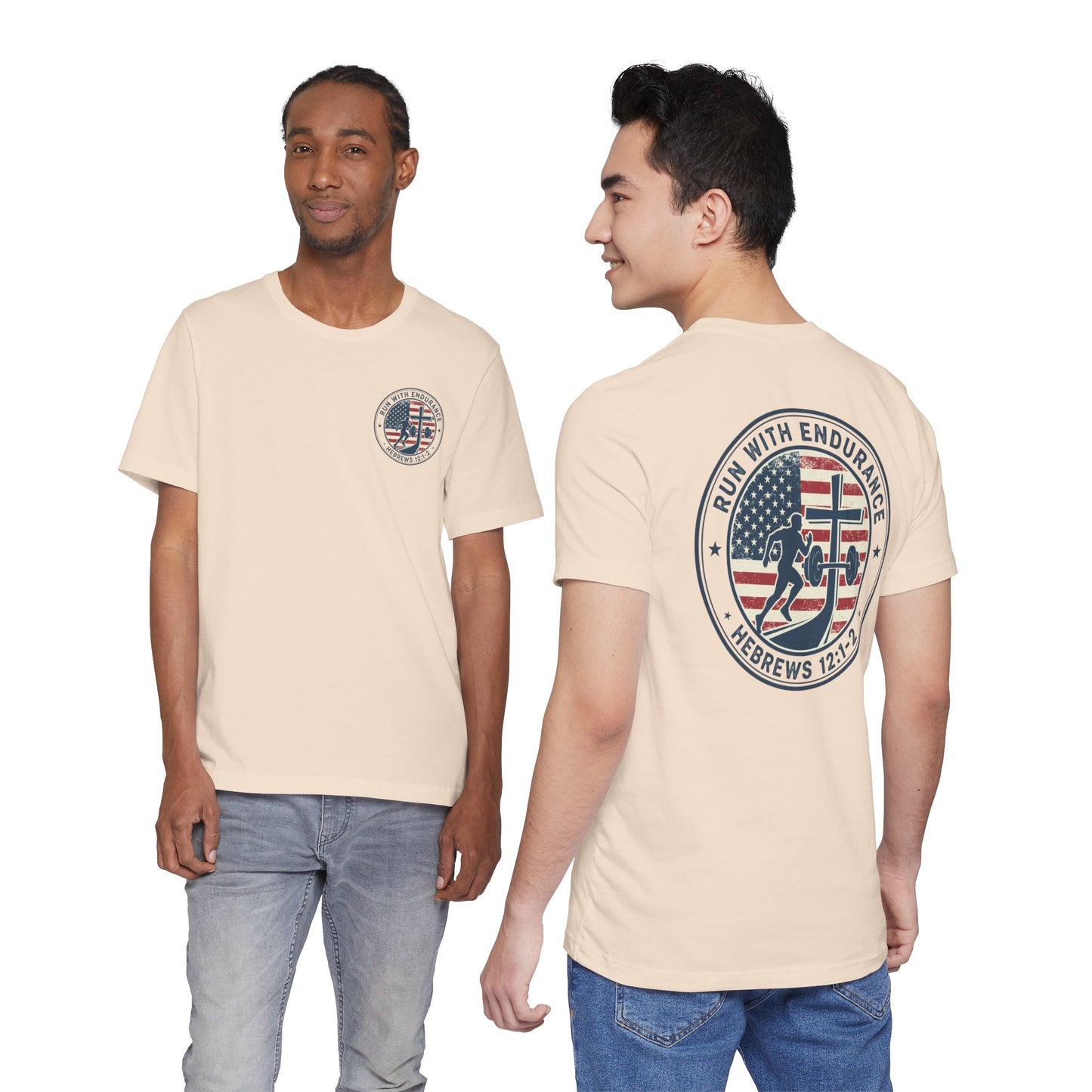 Hebrews 12:1-2 'Run With Endurance' T-Shirt — Inspirational Christian Tee