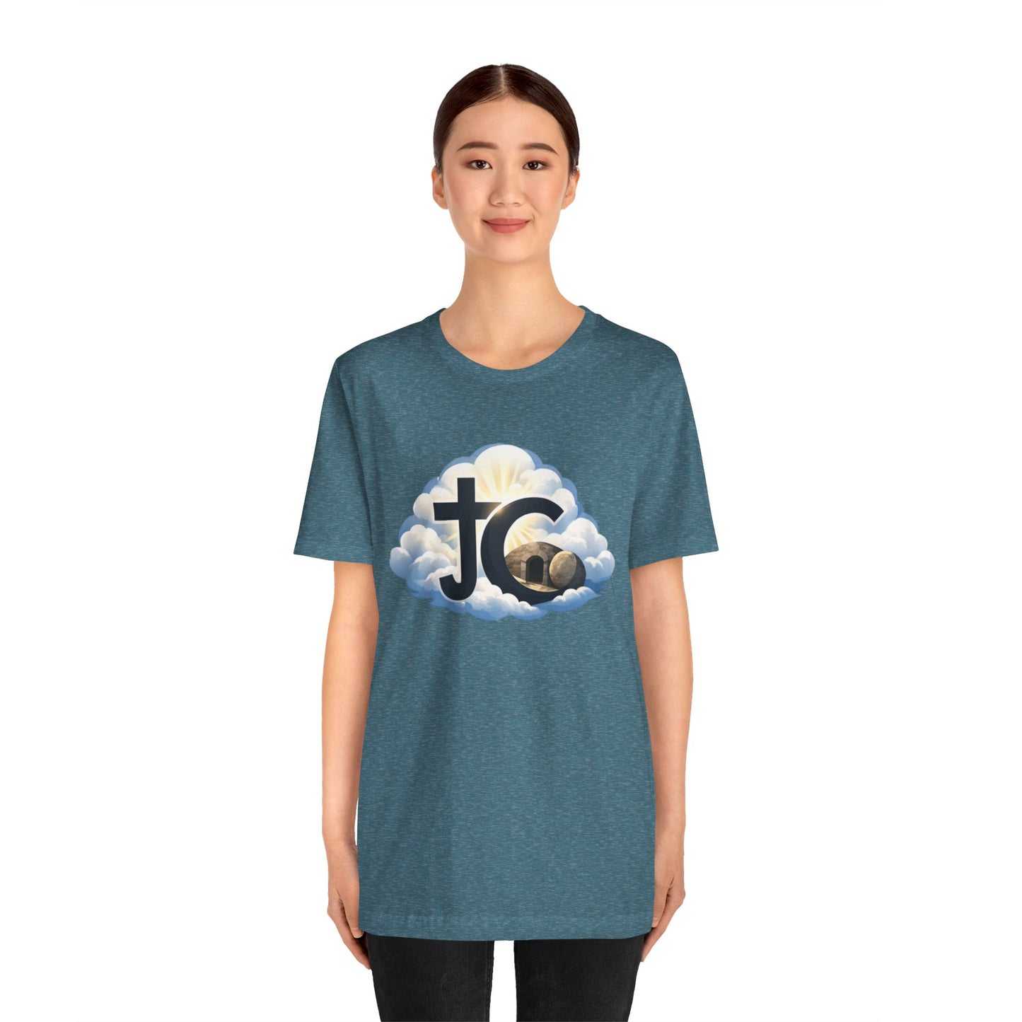 Jesus Christ (JC) Cross Tee — Crucified, Risen & Coming Again