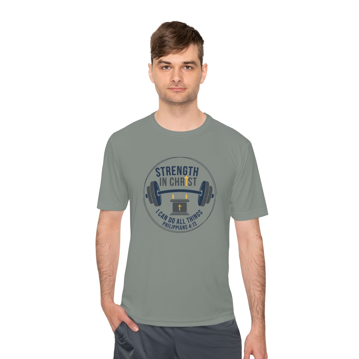 Philippians 4:13 'Strength in Christ' Moisture-Wicking Workout Tee
