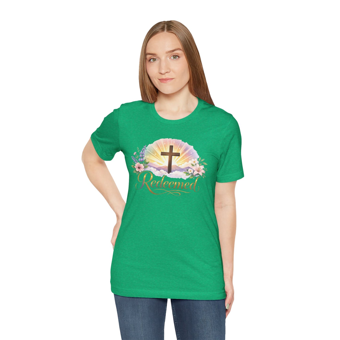 "Redeemed" Cross Floral T-Shirt — Christian Faith Tee