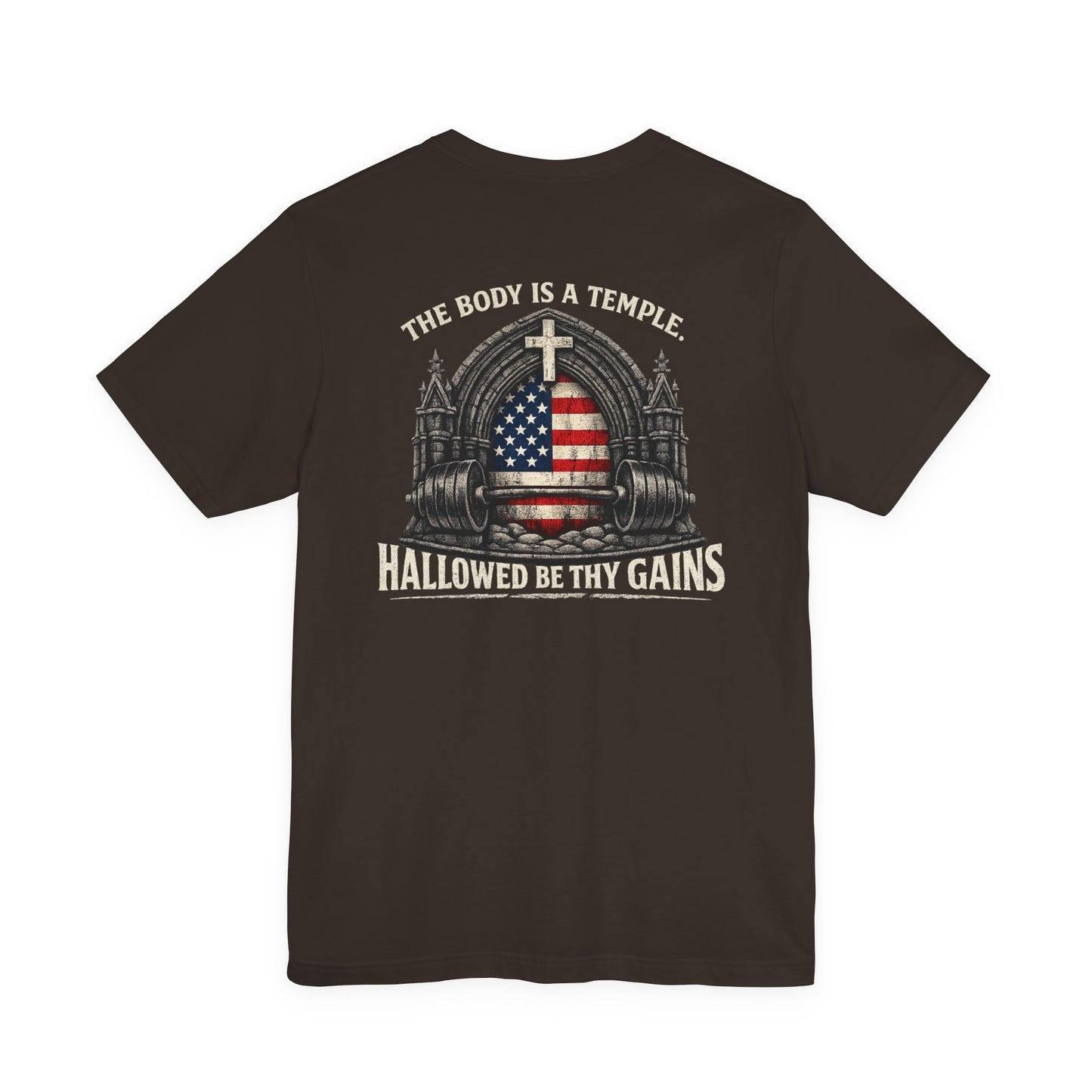 Patriotic Gym Tee — “The Body Is a Temple” American Flag Fitness T-Shirt